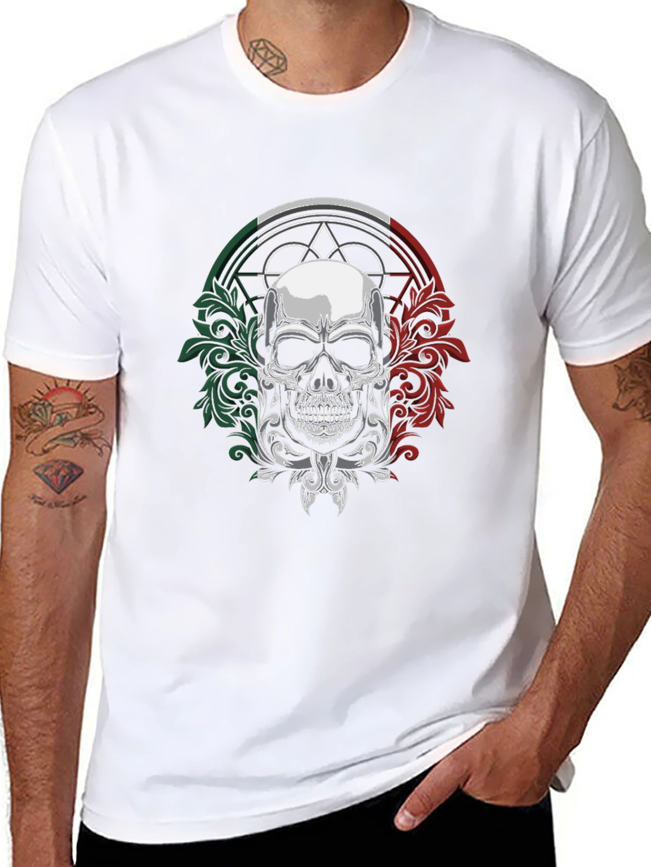Camiseta Negra Calavera Mexicana con Detalles Ornamentales