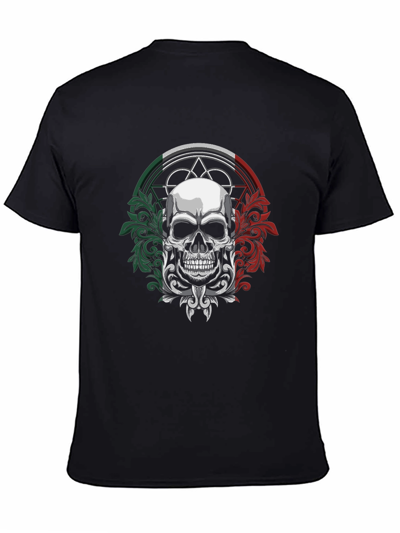 Camiseta Negra Calavera Mexicana con Detalles Ornamentales