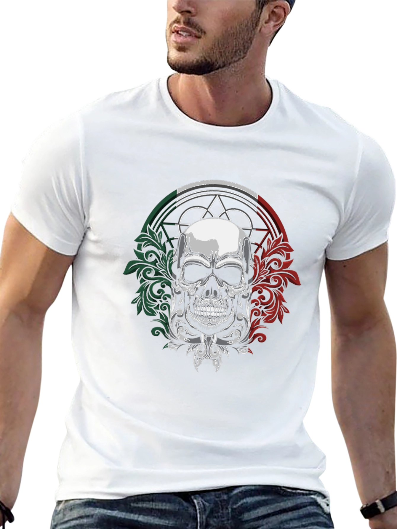 Camiseta Negra Calavera Mexicana con Detalles Ornamentales