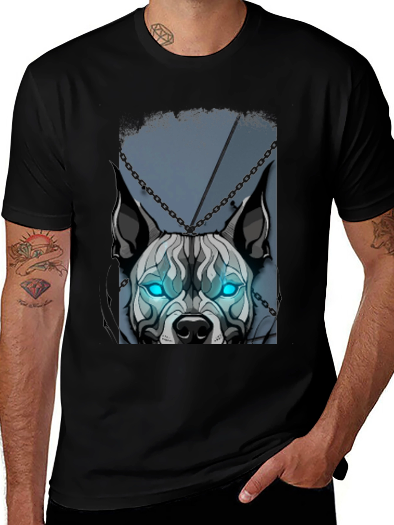 Camiseta Negra Diseño Perro con Ojos Azules