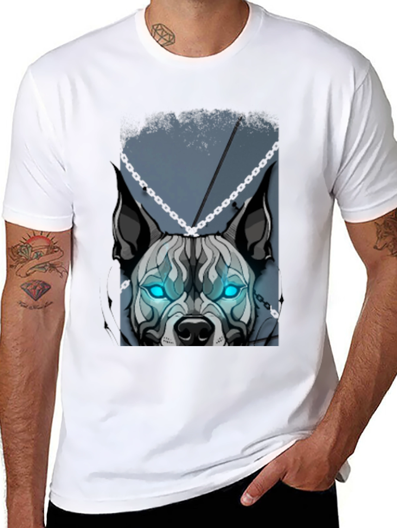 Camiseta Negra Diseño Perro con Ojos Azules