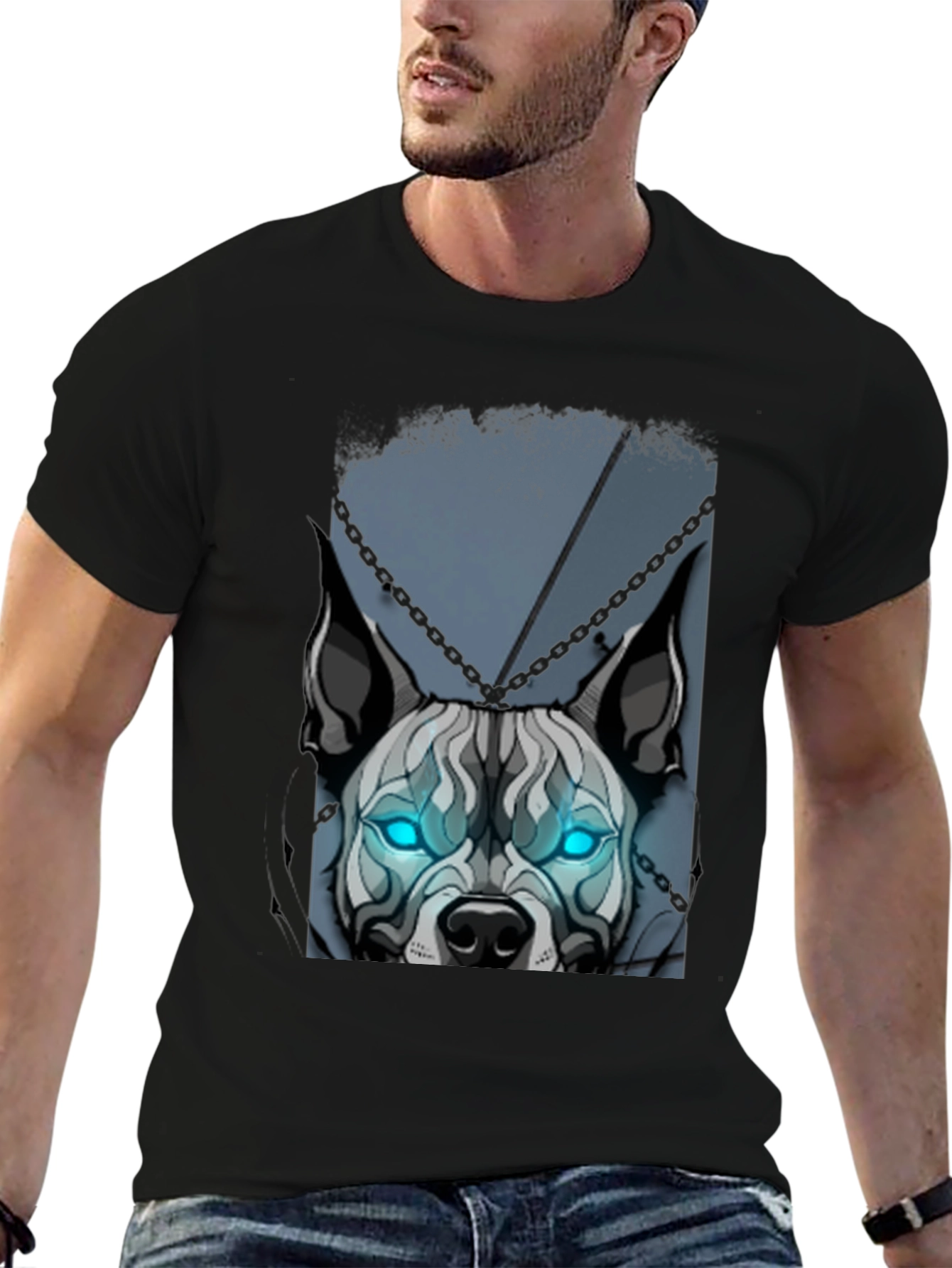 Camiseta Negra Diseño Perro con Ojos Azules