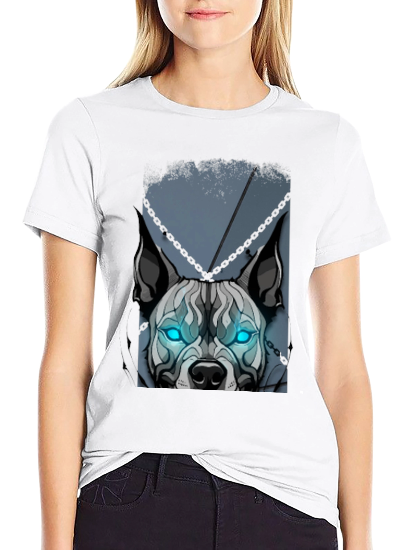 Camiseta Negra Diseño Perro con Ojos Azules