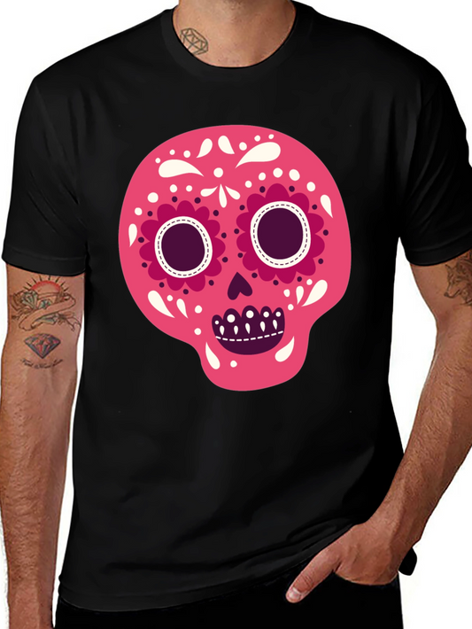 Camiseta Negra con Calavera de Azúcar Rosa
