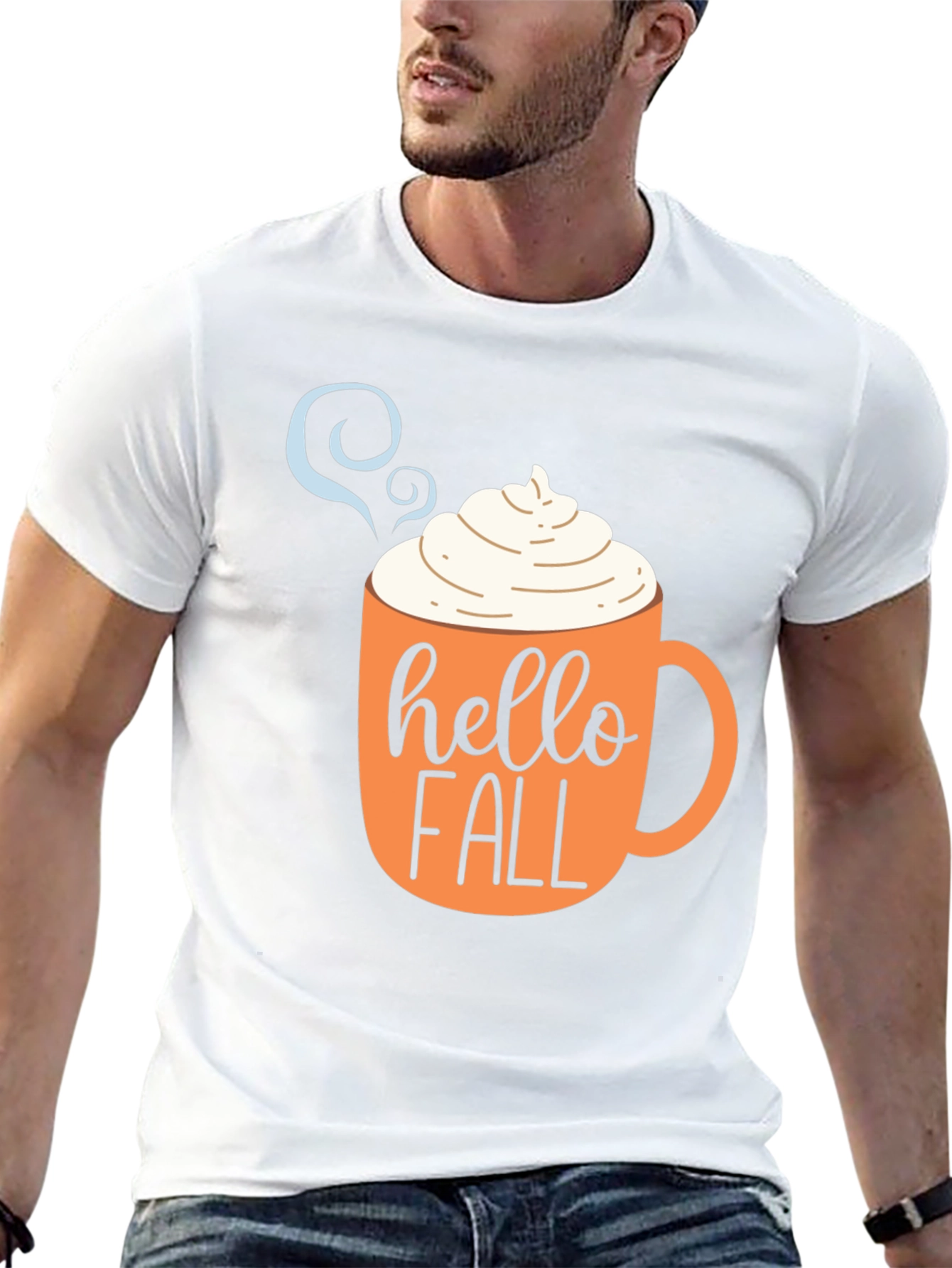 Camiseta Negra Hello Fall con Taza de Café