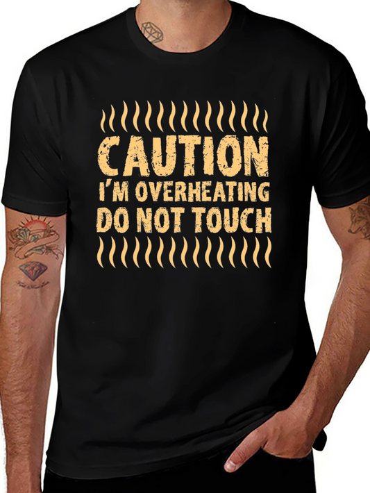 Camiseta Negra con Estampado Caution Im Overheating