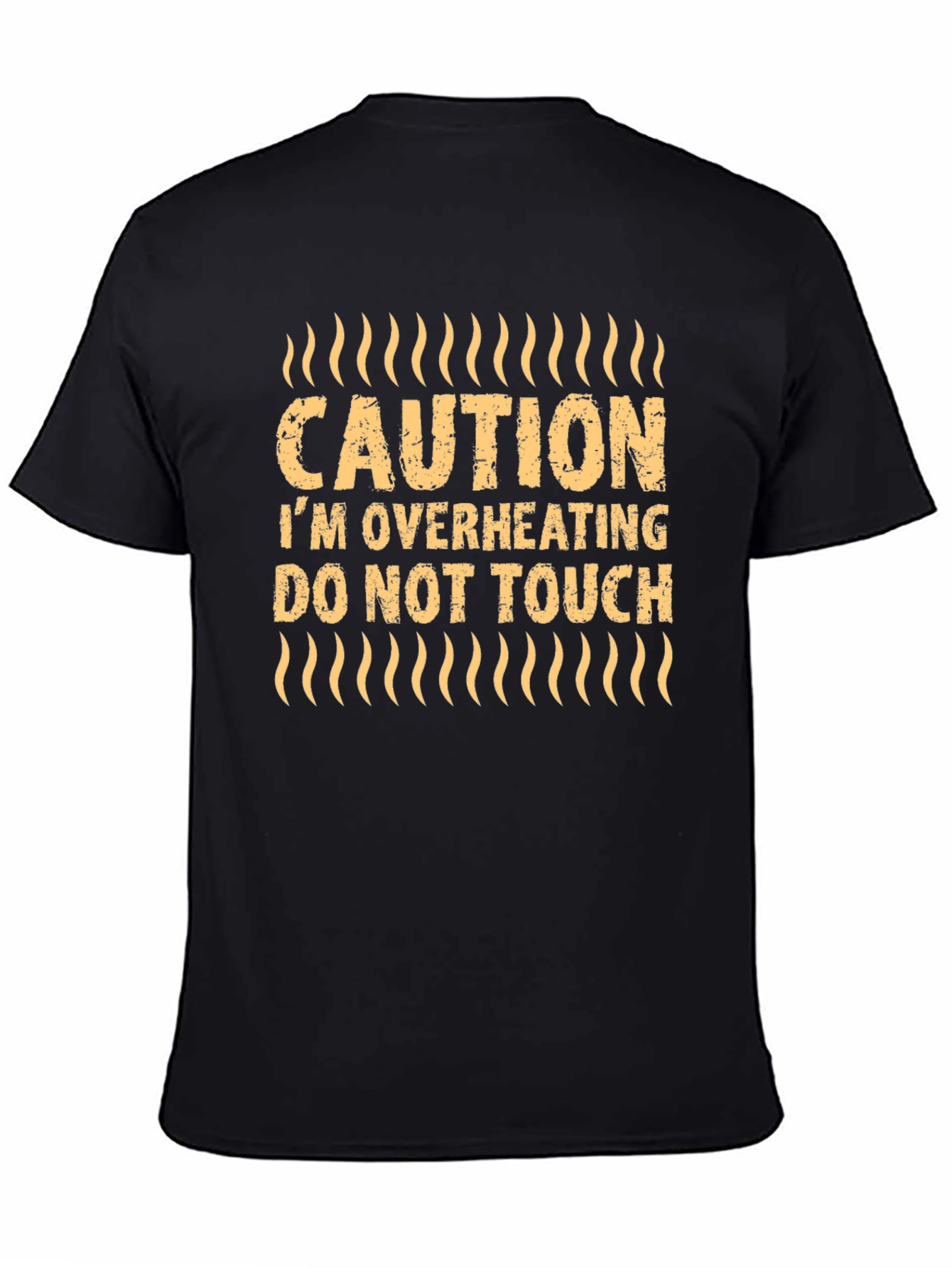 Camiseta Negra con Estampado Caution Im Overheating