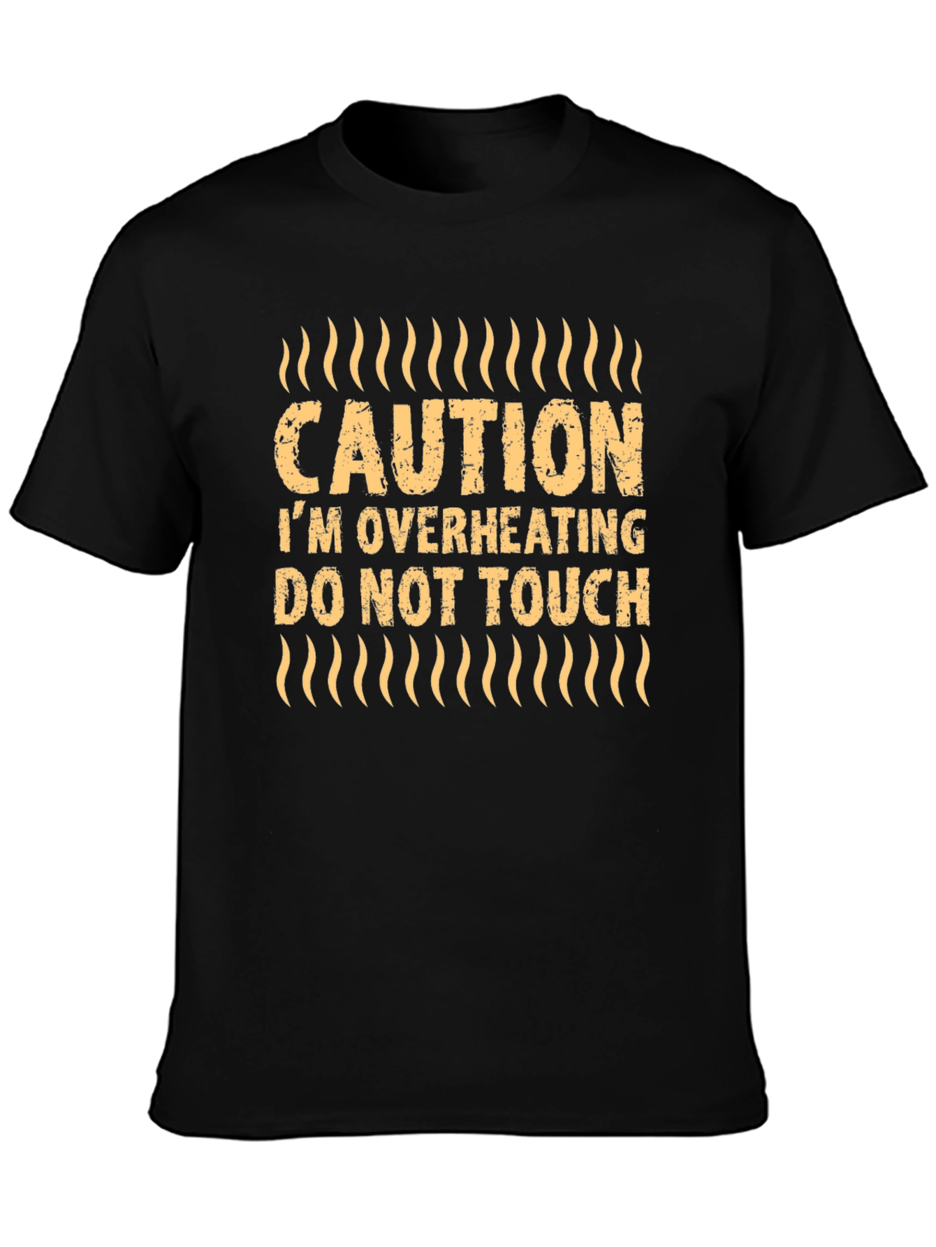 Camiseta Negra con Estampado Caution Im Overheating