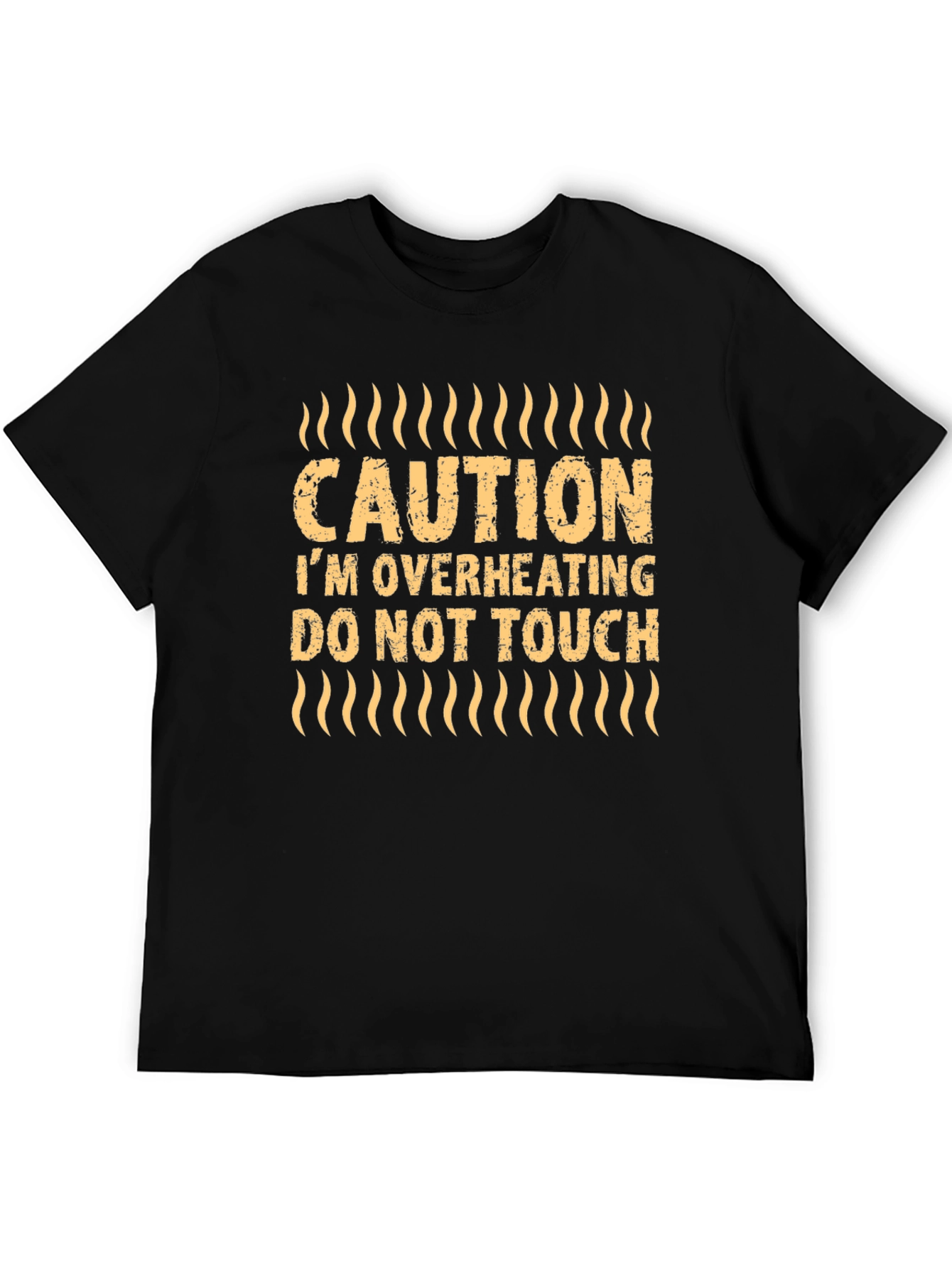 Camiseta Negra con Estampado Caution Im Overheating