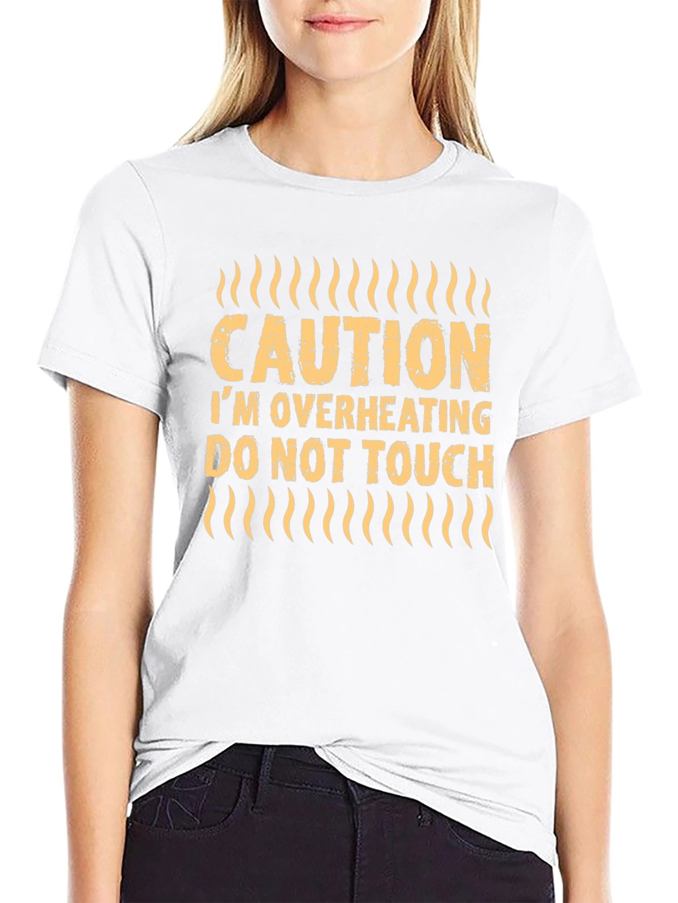 Camiseta Negra con Estampado Caution Im Overheating