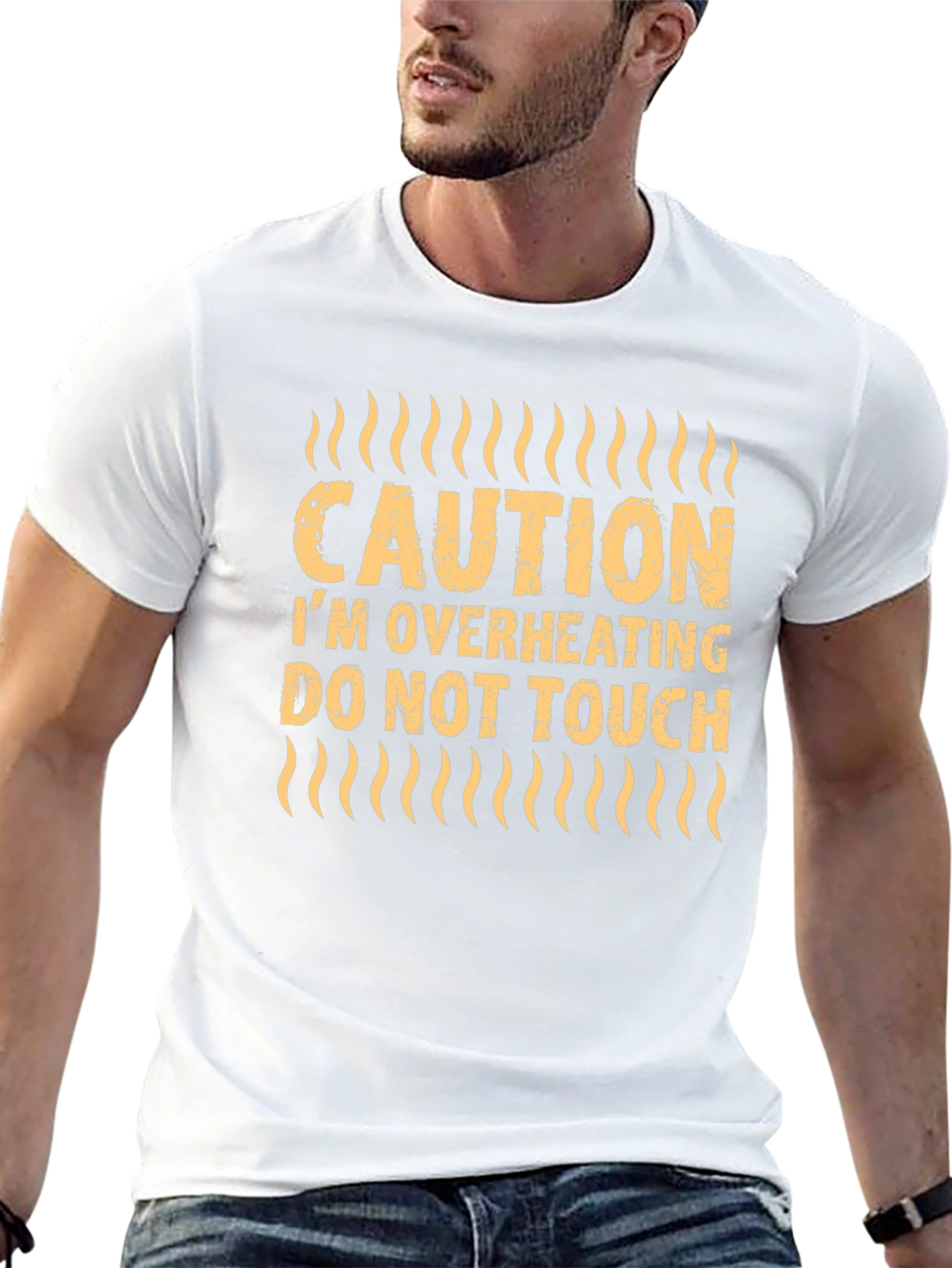 Camiseta Negra con Estampado Caution Im Overheating