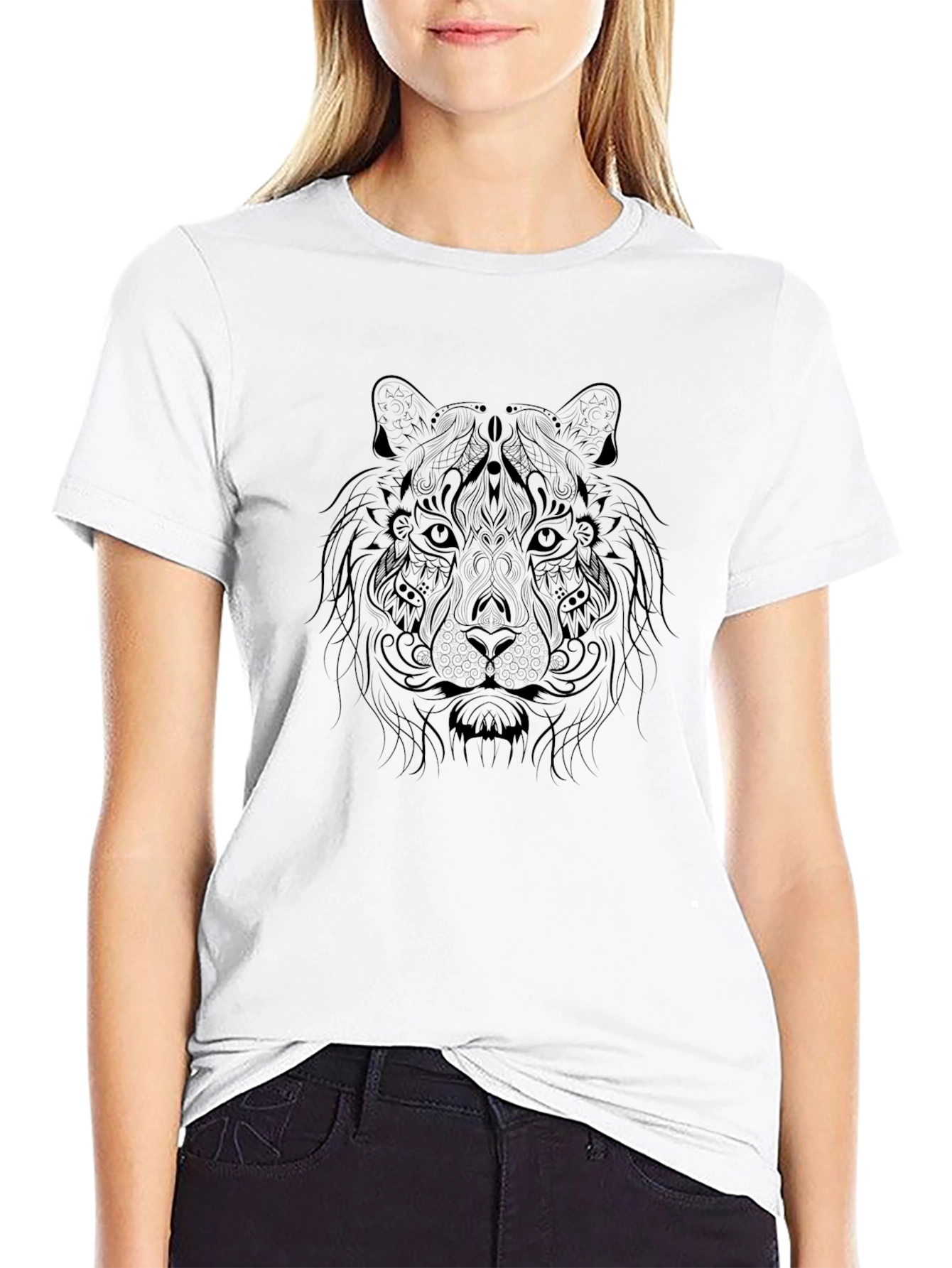 Camiseta Negra Estampada Tigre Artístico