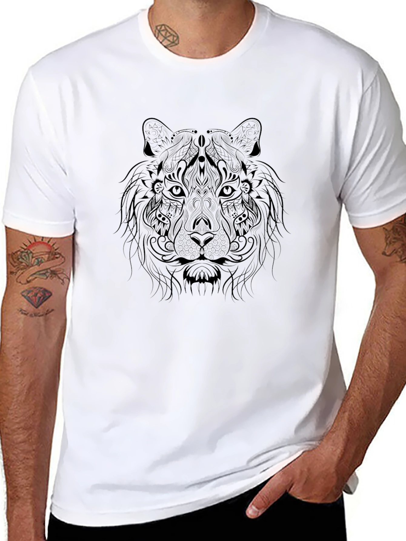 Camiseta Negra Estampada Tigre Artístico