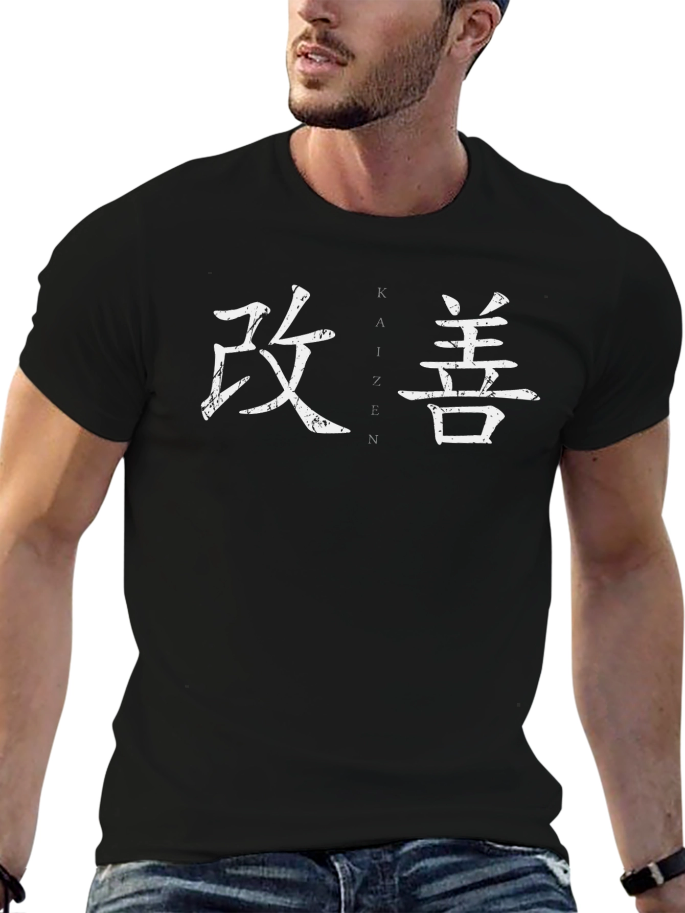 Camiseta Negra con Diseño Kaizen Japonés