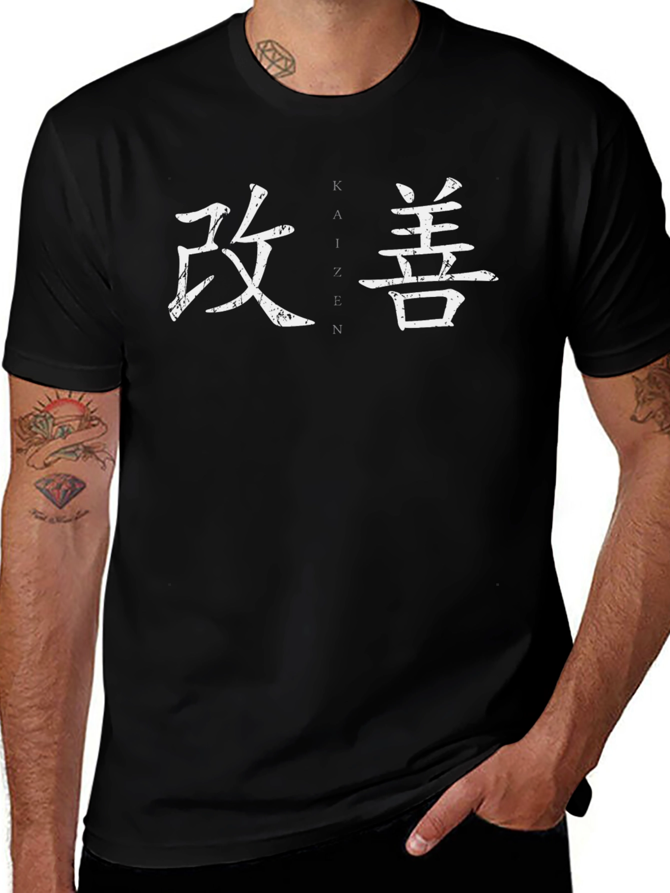 Camiseta Negra con Diseño Kaizen Japonés