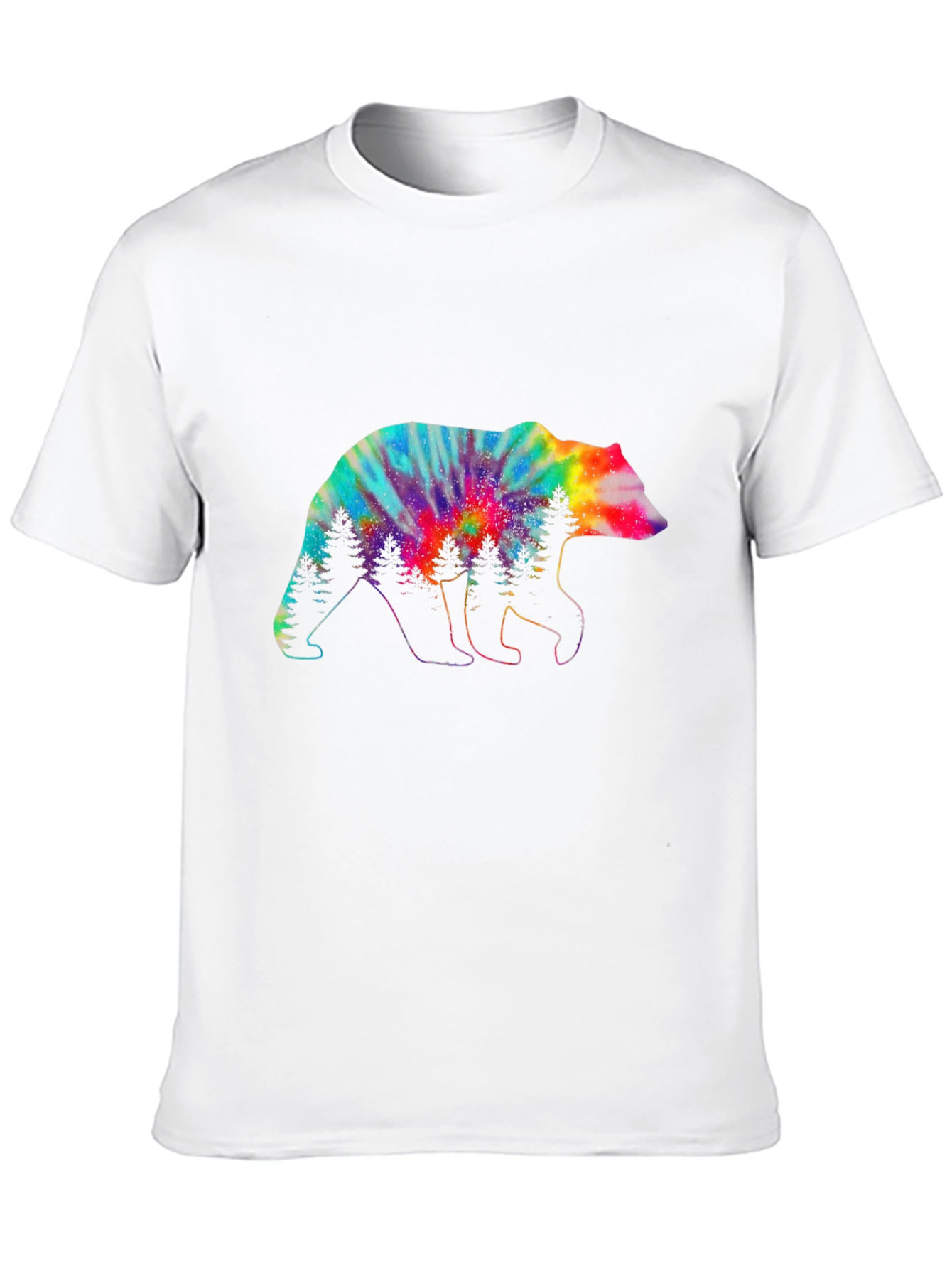 Camiseta Negra con Oso Tie-Dye y Árboles