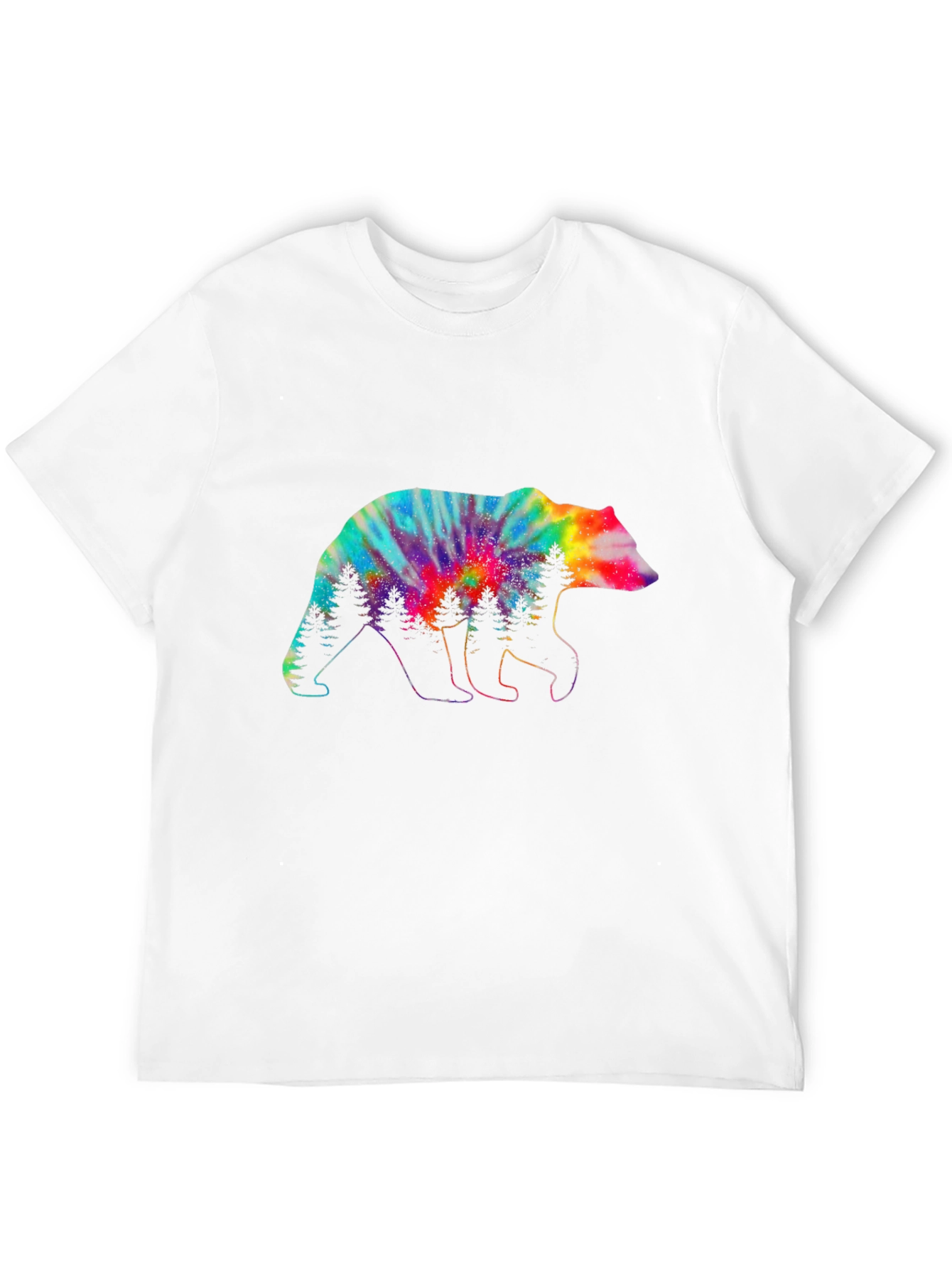 Camiseta Negra con Oso Tie-Dye y Árboles
