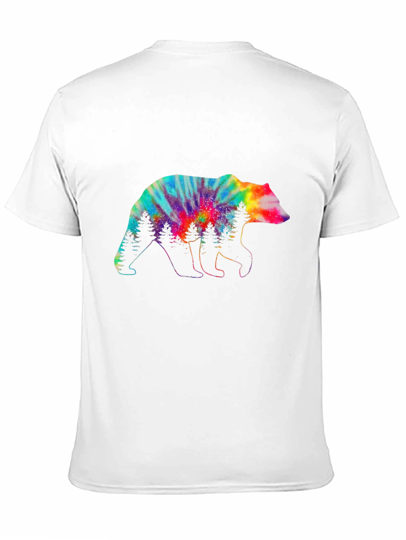Camiseta Negra con Oso Tie-Dye y Árboles