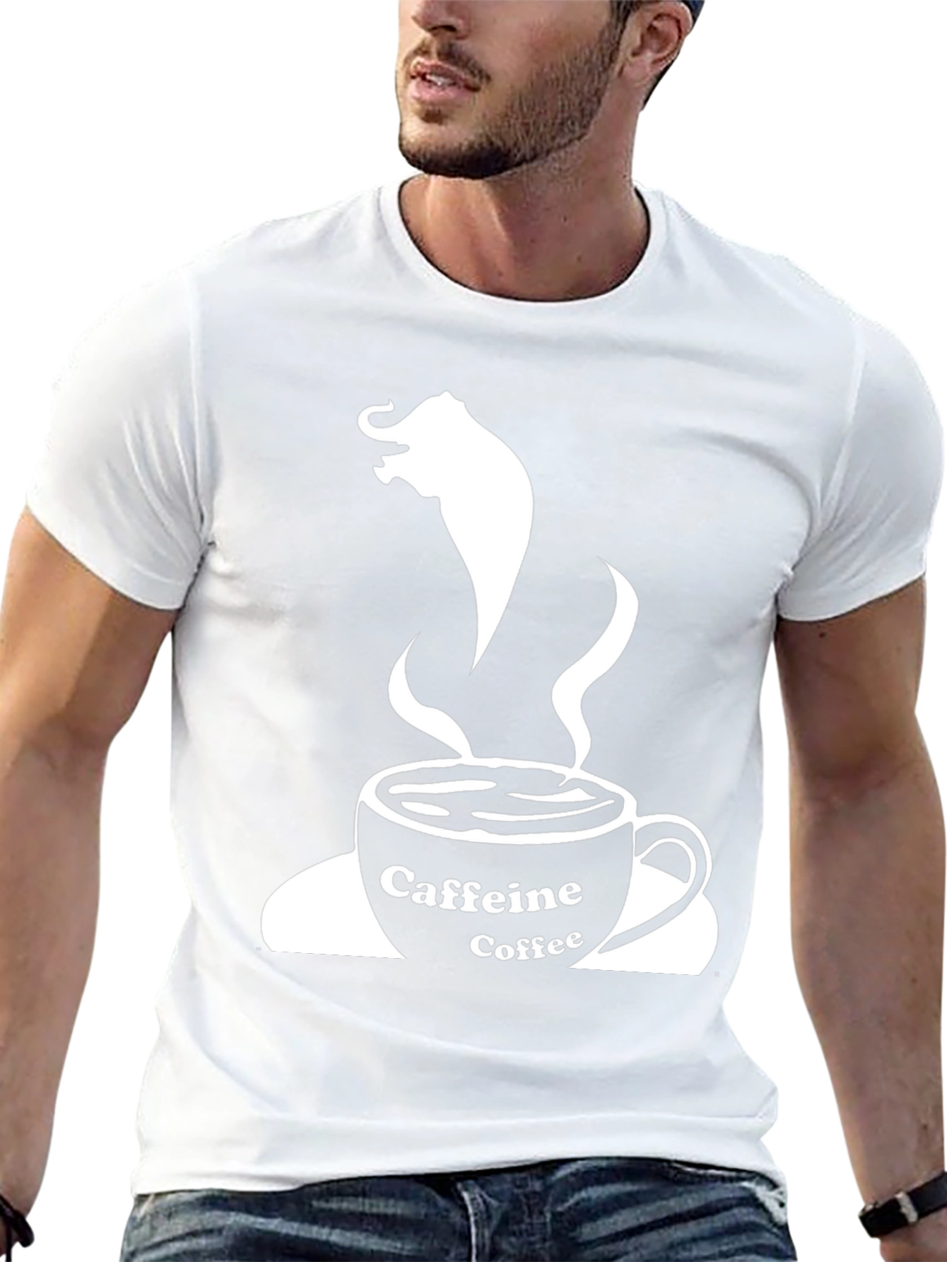 Camiseta Negra: Café con Elefante y Cafeína