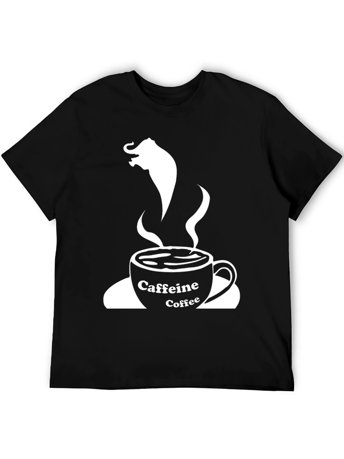 Camiseta Negra: Café con Elefante y Cafeína