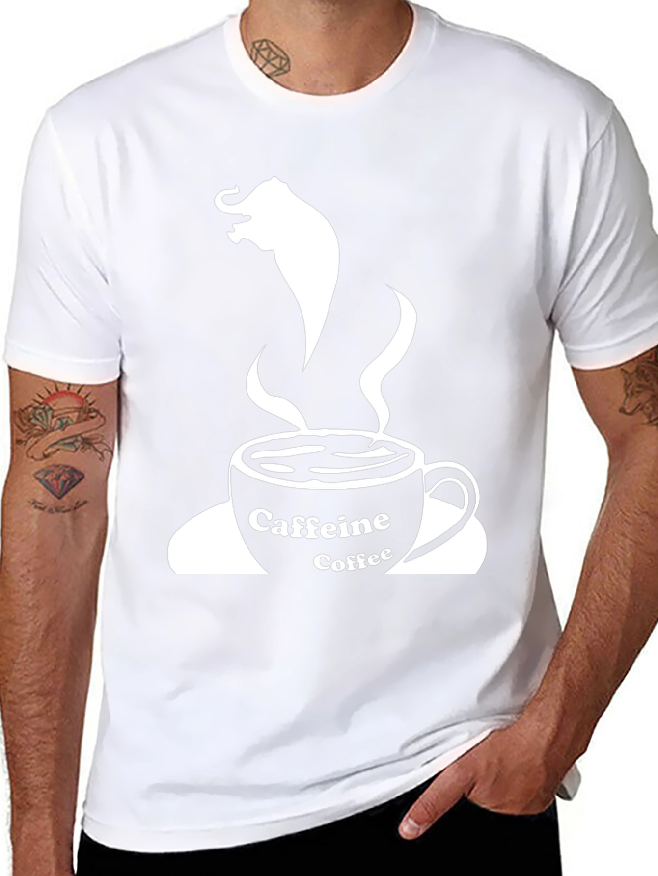 Camiseta Negra: Café con Elefante y Cafeína