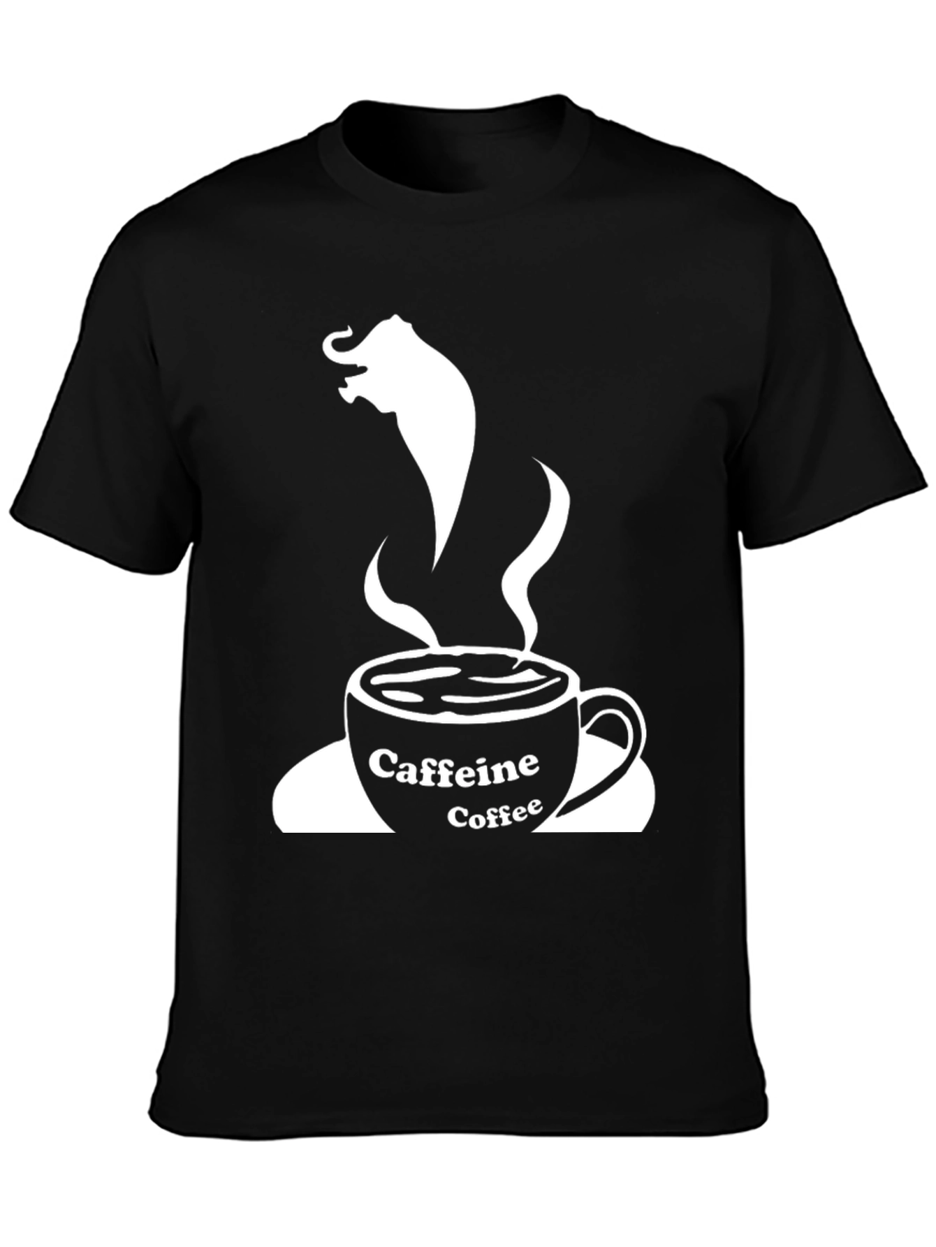 Camiseta Negra: Café con Elefante y Cafeína
