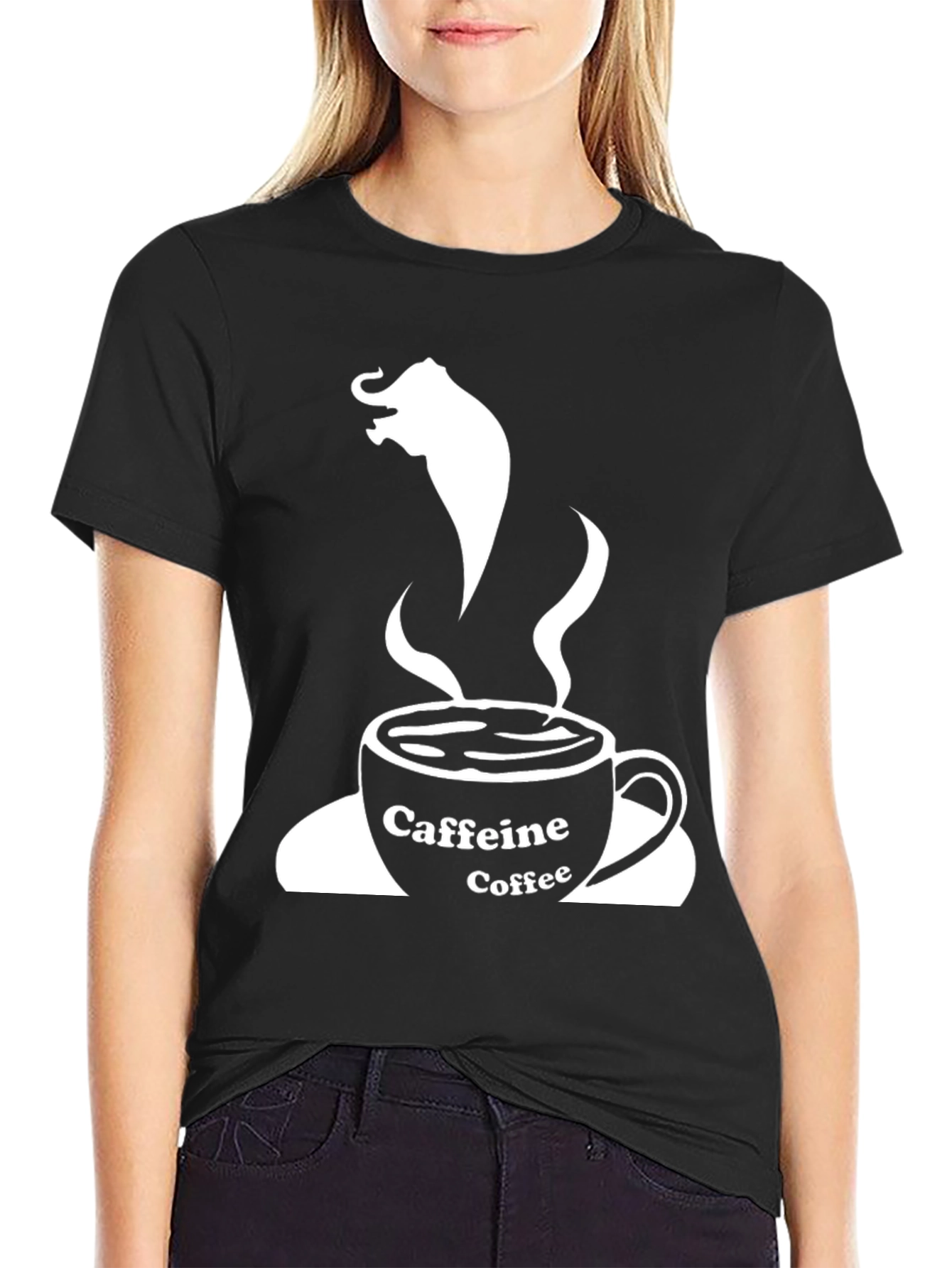 Camiseta Negra: Café con Elefante y Cafeína
