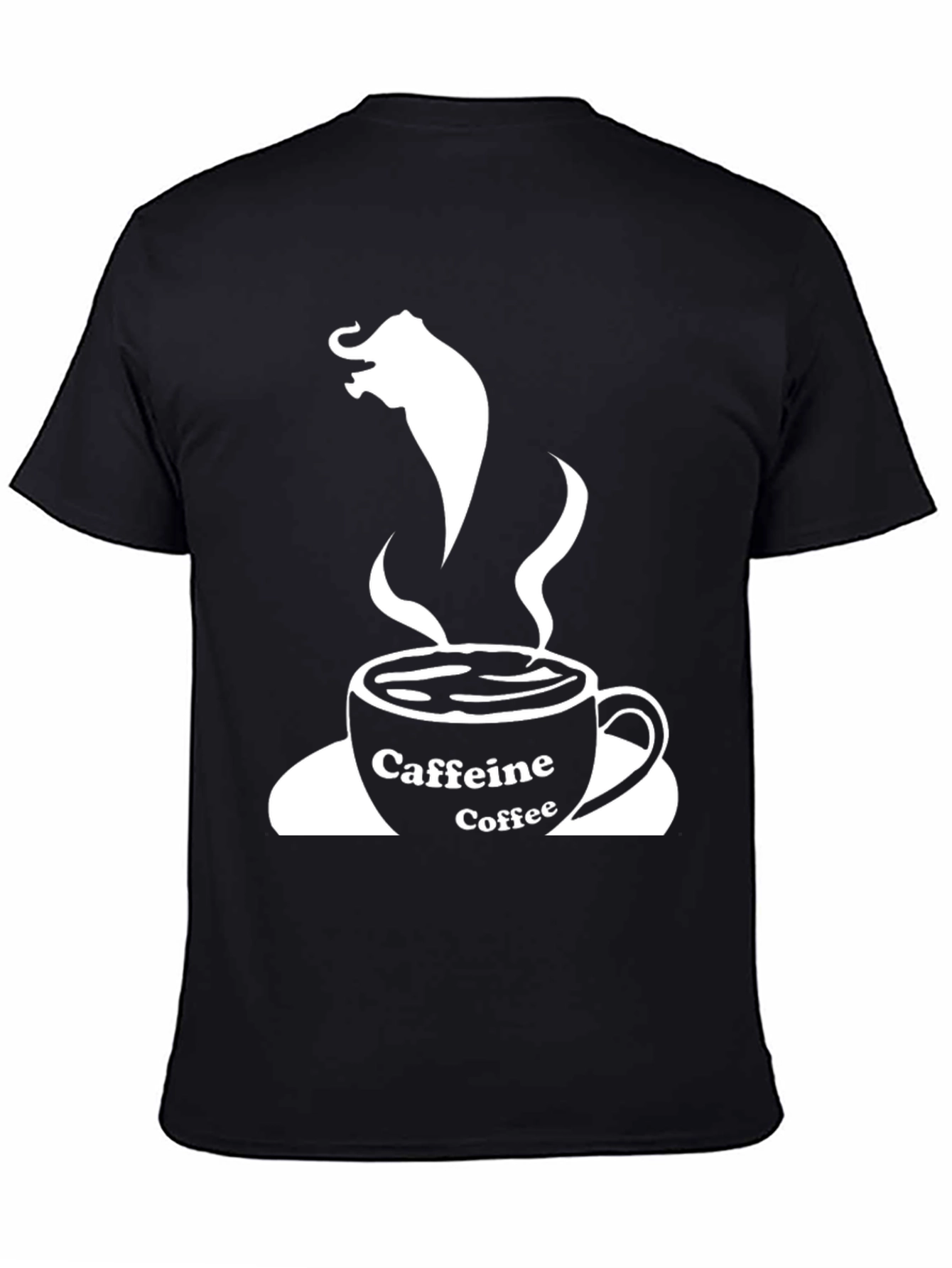 Camiseta Negra: Café con Elefante y Cafeína