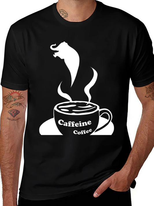 Camiseta Negra: Café con Elefante y Cafeína