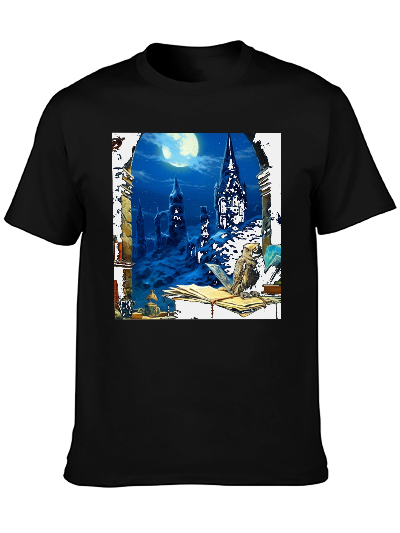 Camiseta Negra Estampada: Noche Mágica