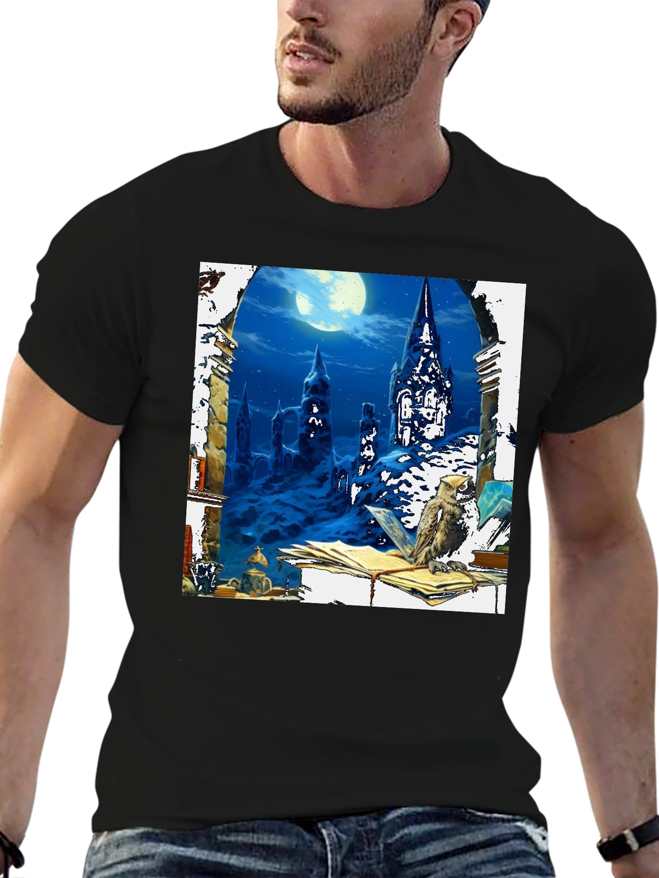 Camiseta Negra Estampada: Noche Mágica