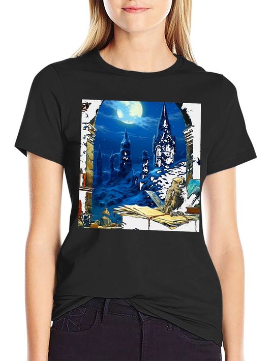 Camiseta Negra Estampada: Noche Mágica