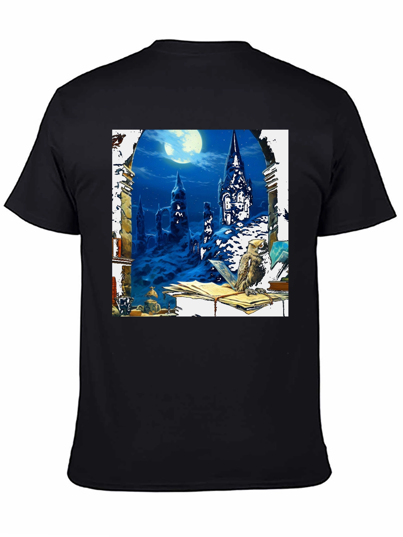 Camiseta Negra Estampada: Noche Mágica