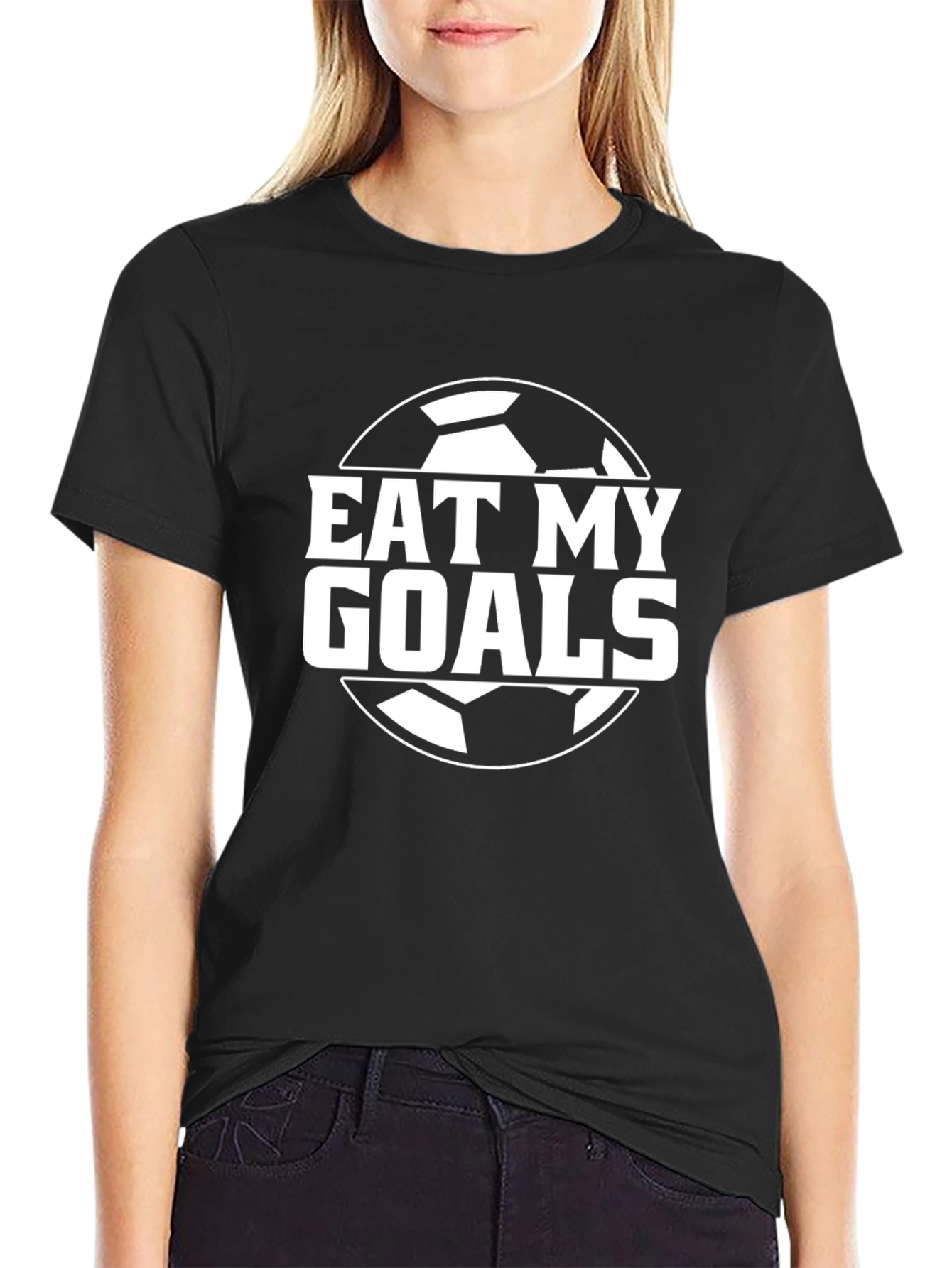 Camiseta Negra Eat My Goals Fútbol para Hombre