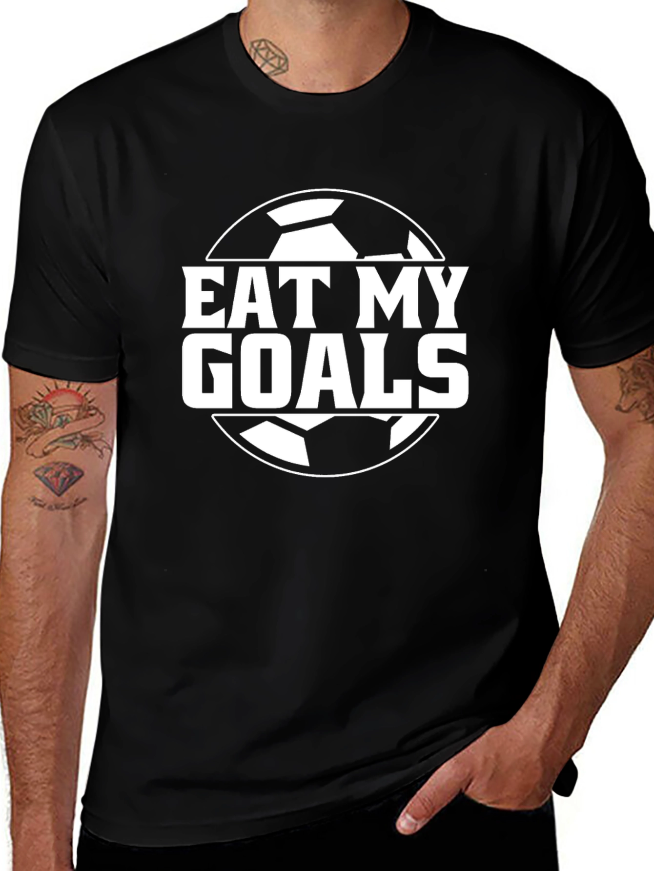 Camiseta Negra Eat My Goals Fútbol para Hombre