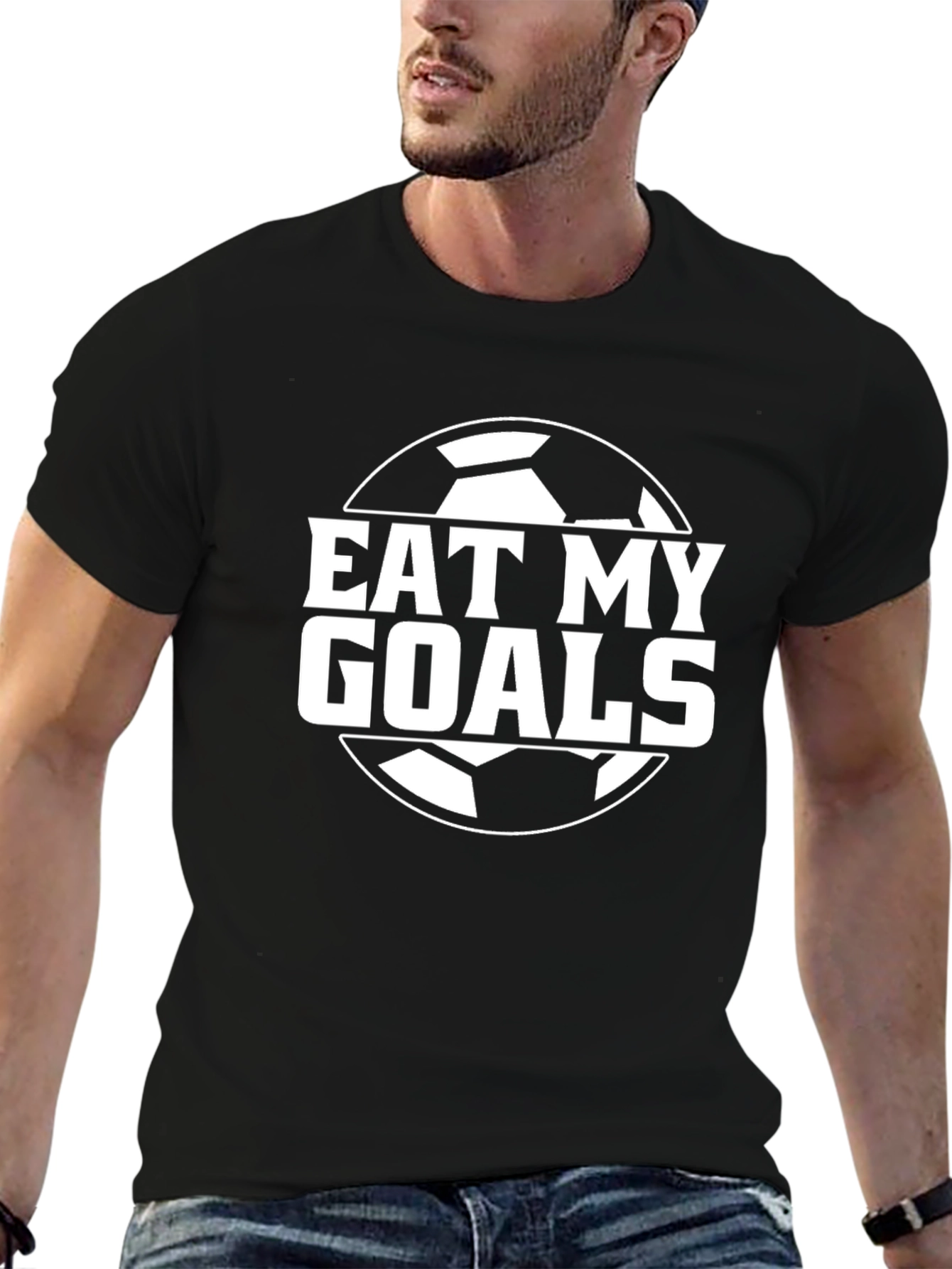 Camiseta Negra Eat My Goals Fútbol para Hombre