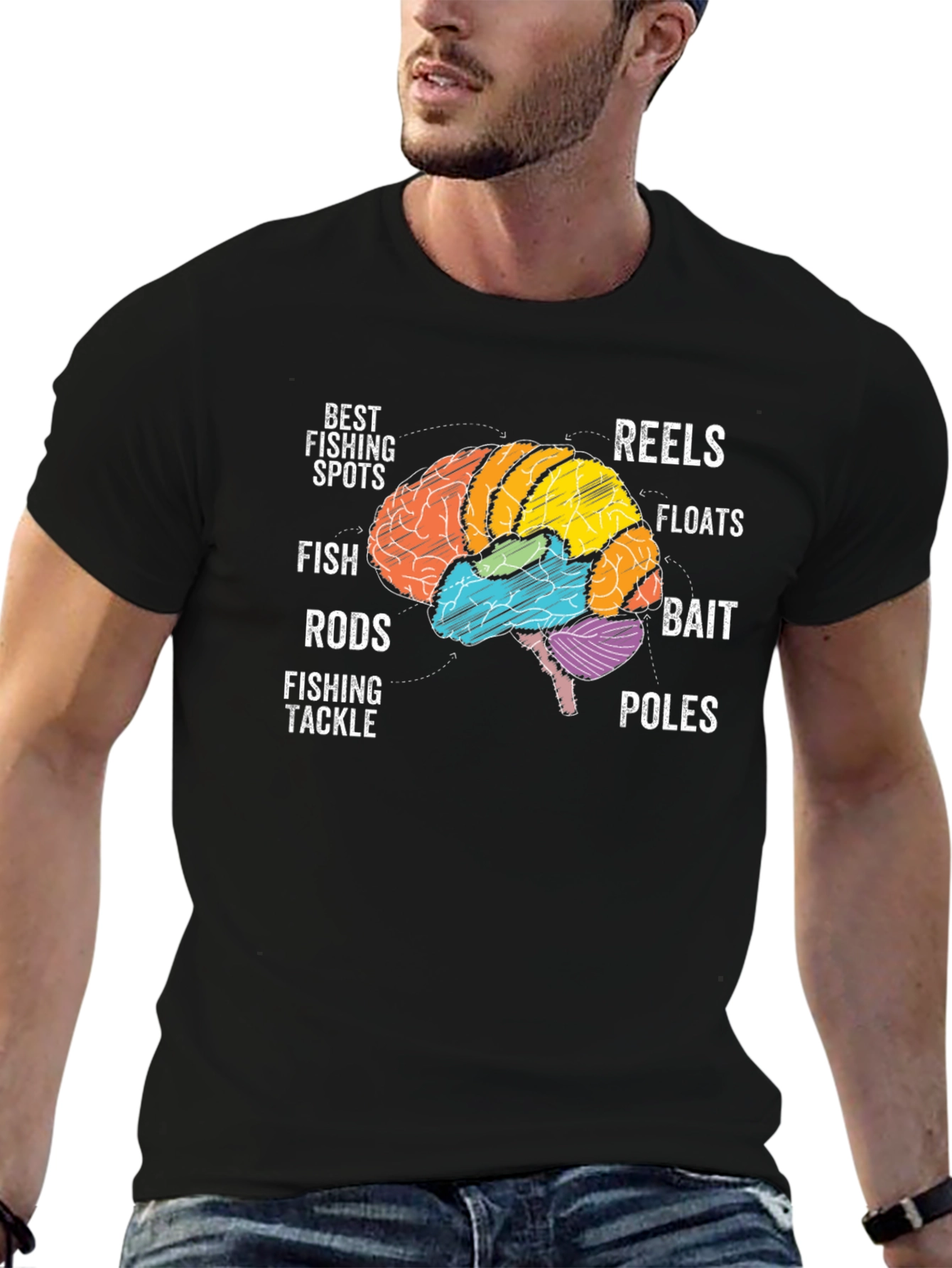 Camiseta Negra con Diseño de Cerebro Pescador