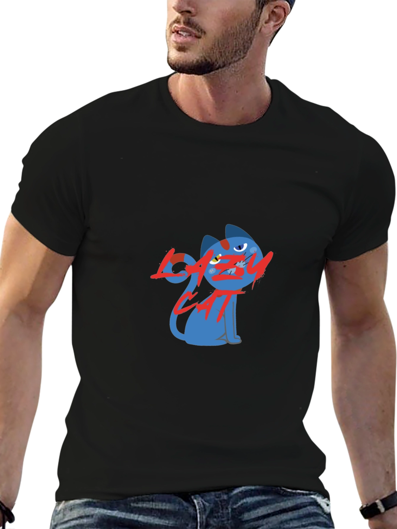 Camiseta Negra con Diseño de Gato Perezoso