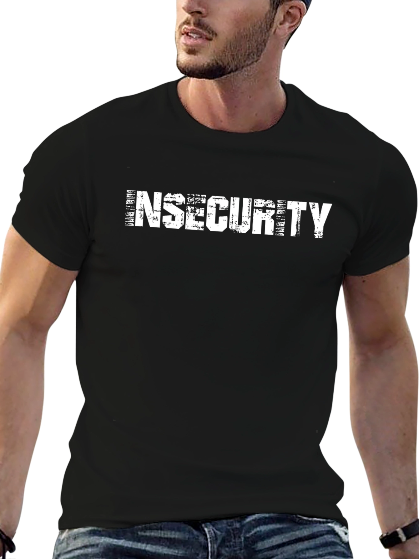 Camiseta Negra Insecurity Hombre Casual Algodón