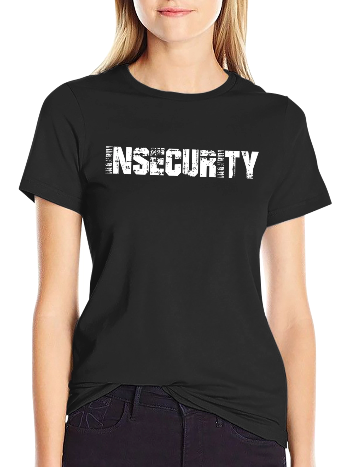 Camiseta Negra Insecurity Hombre Casual Algodón