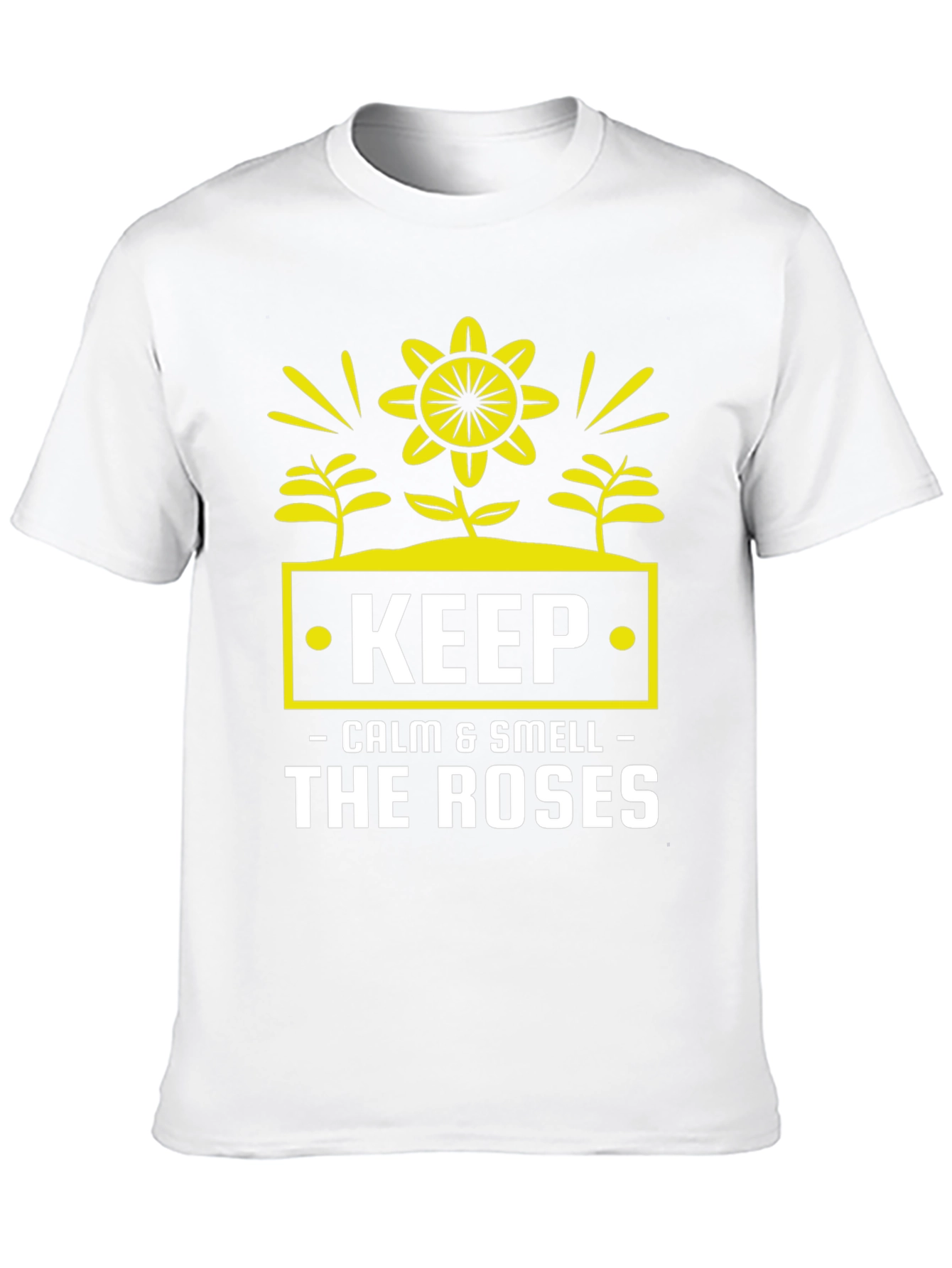 Camiseta Negra: Keep Calm & Smell The Roses