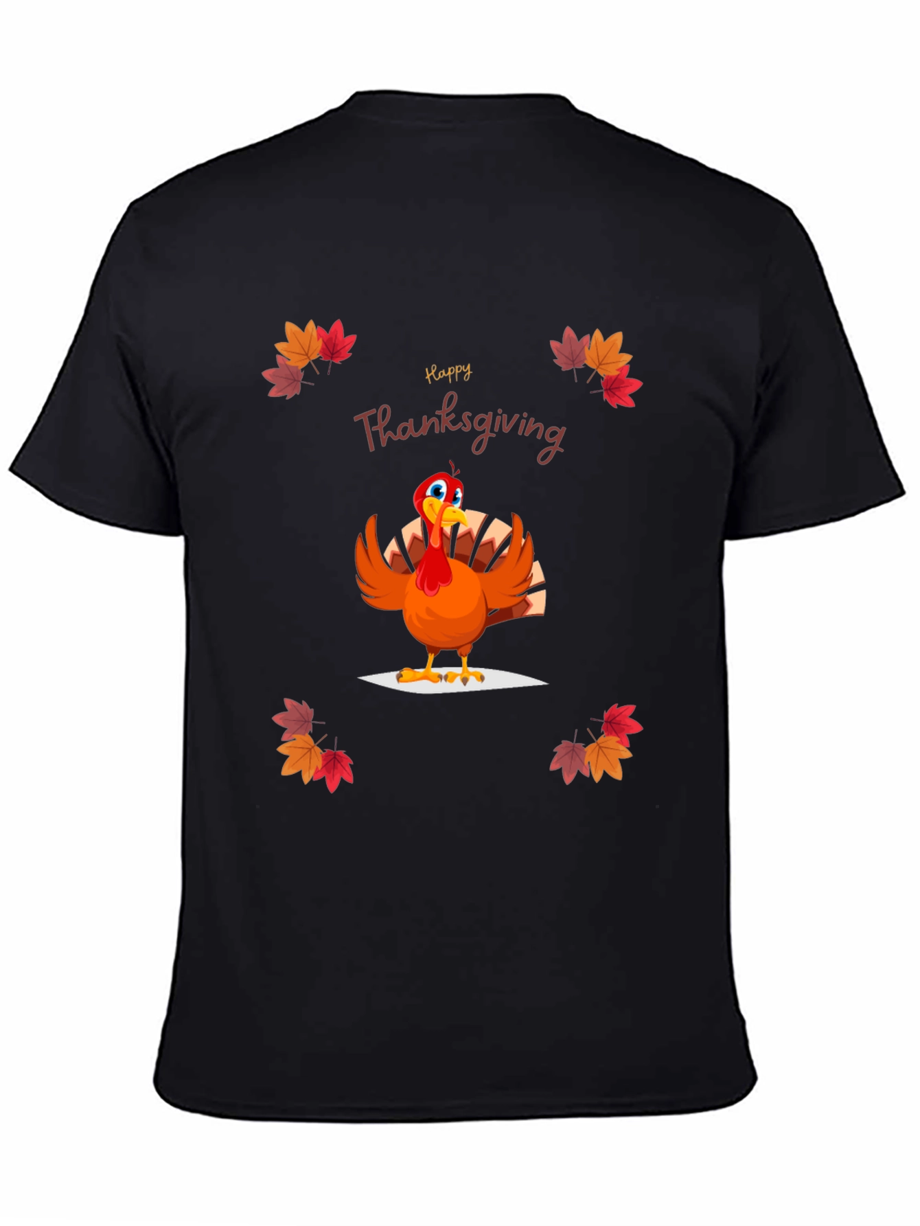 Camiseta Negra Diseño Happy Thanksgiving