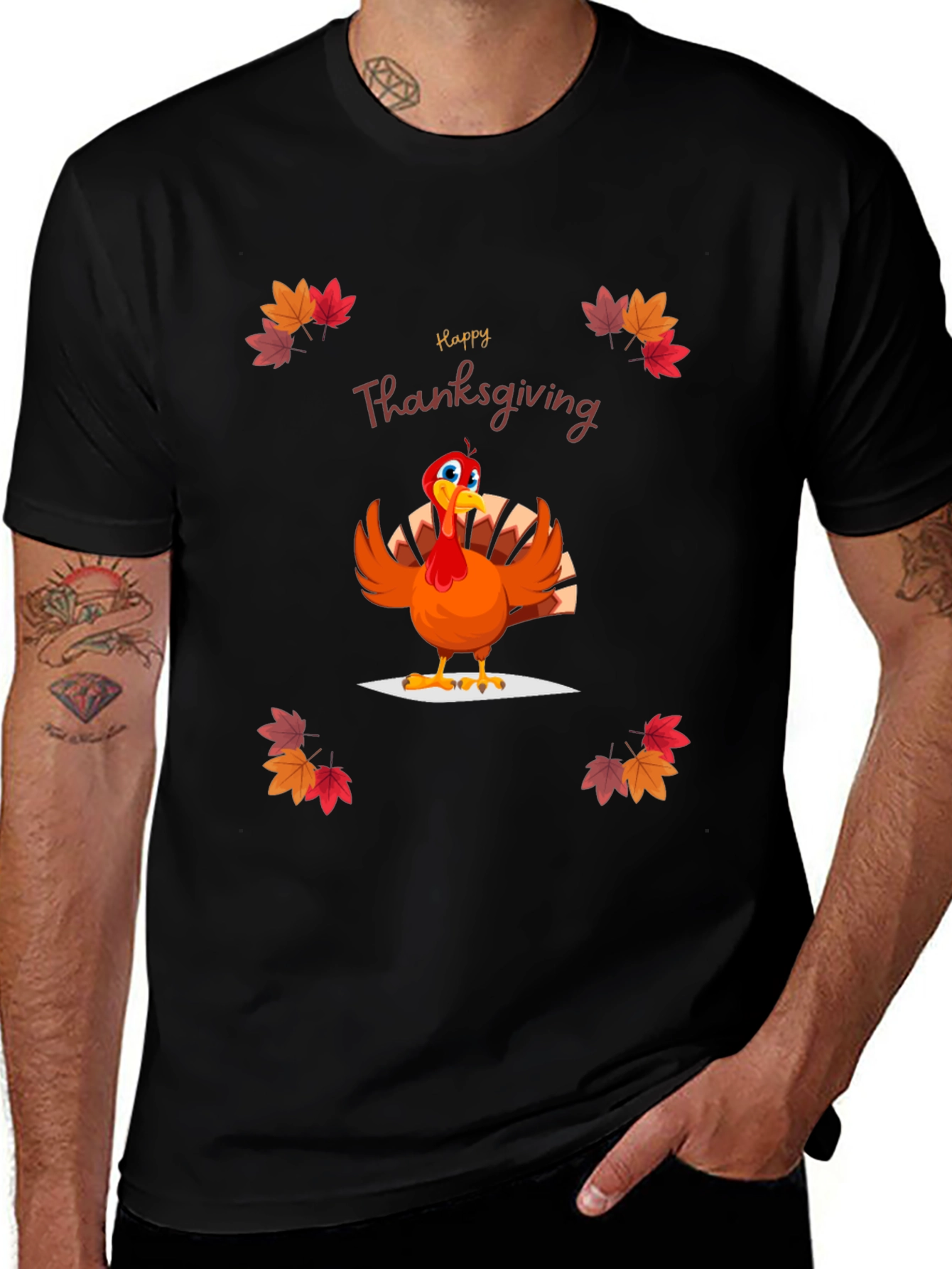 Camiseta Negra Diseño Happy Thanksgiving