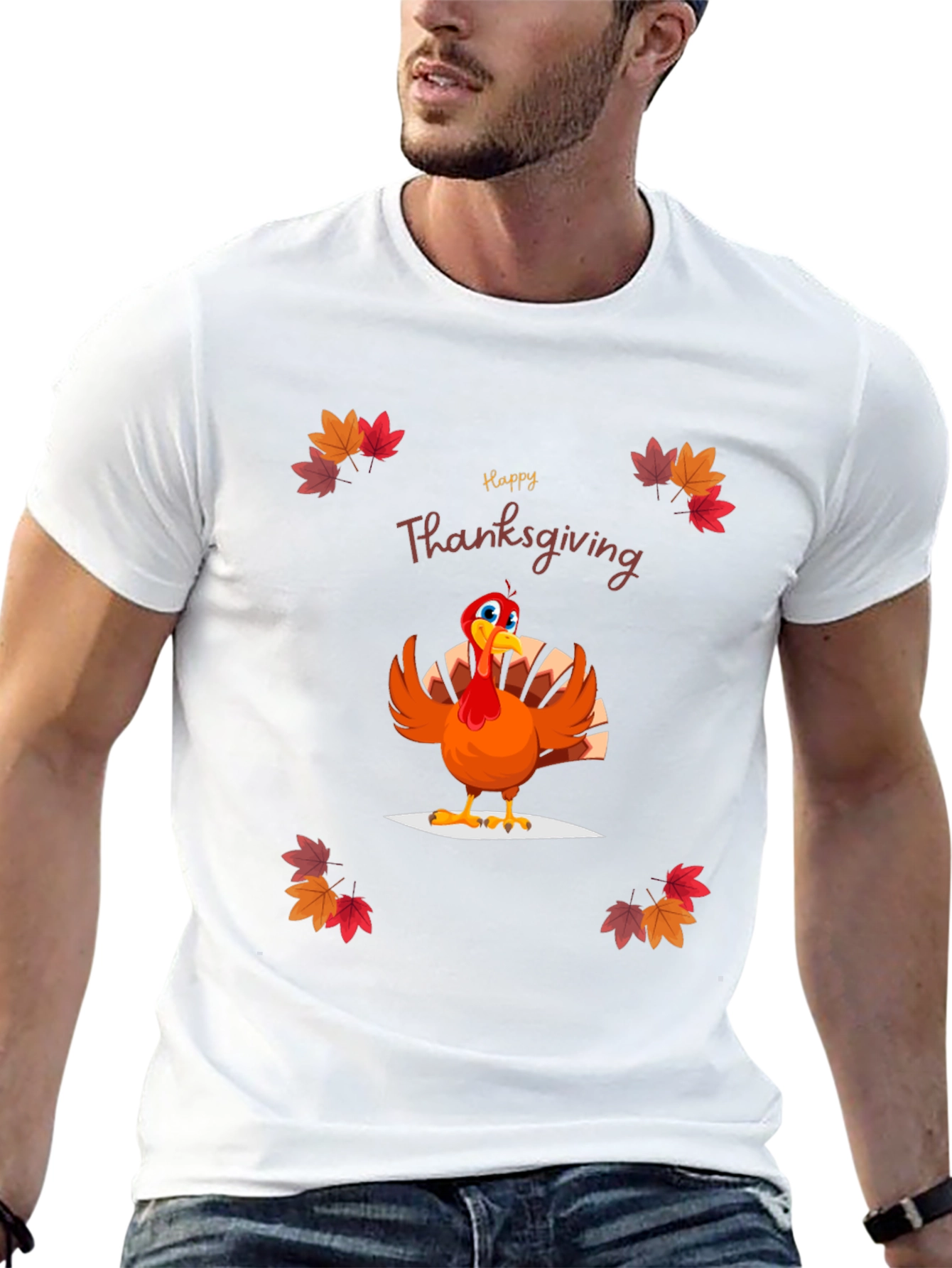 Camiseta Negra Diseño Happy Thanksgiving