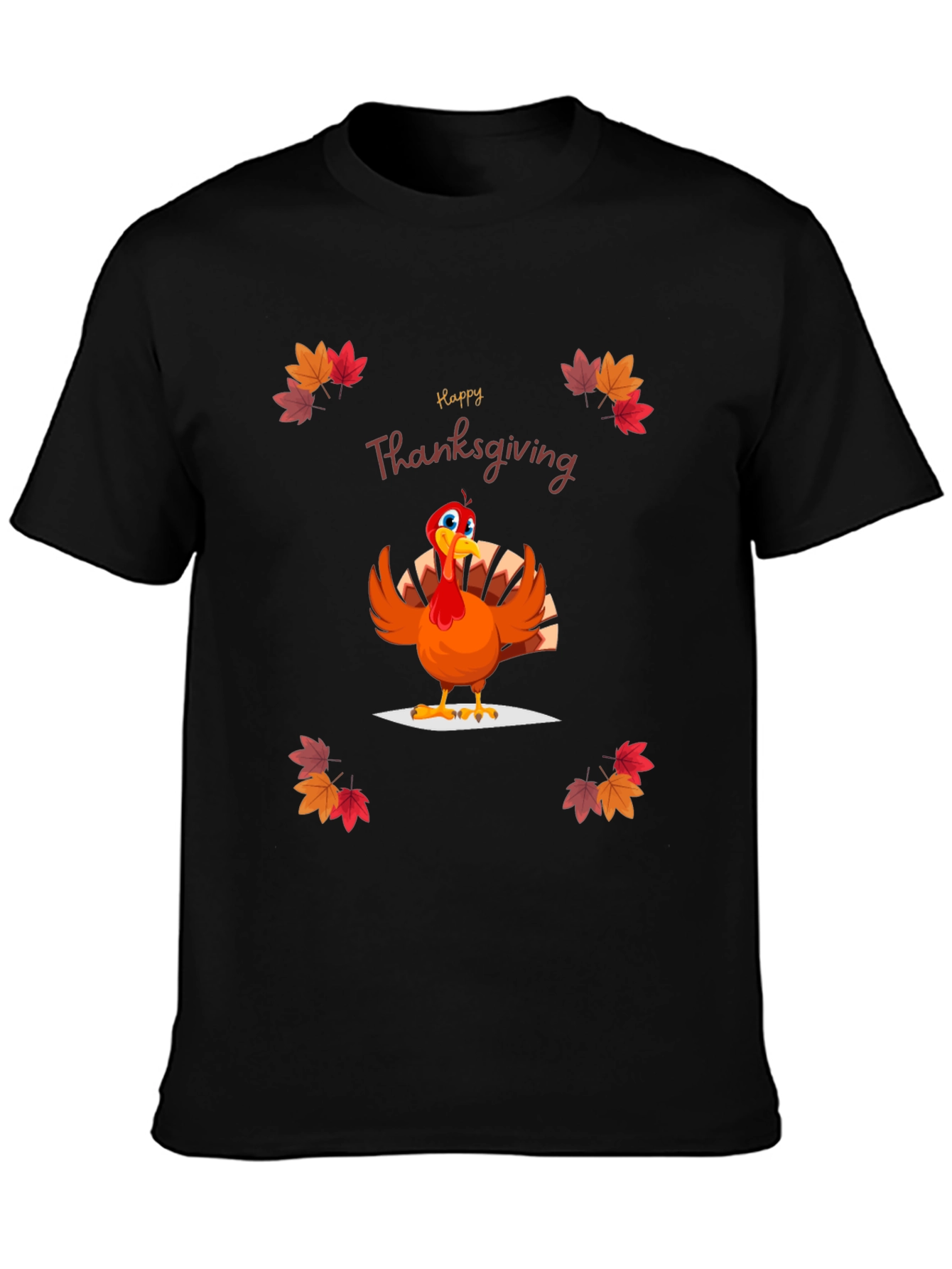 Camiseta Negra Diseño Happy Thanksgiving