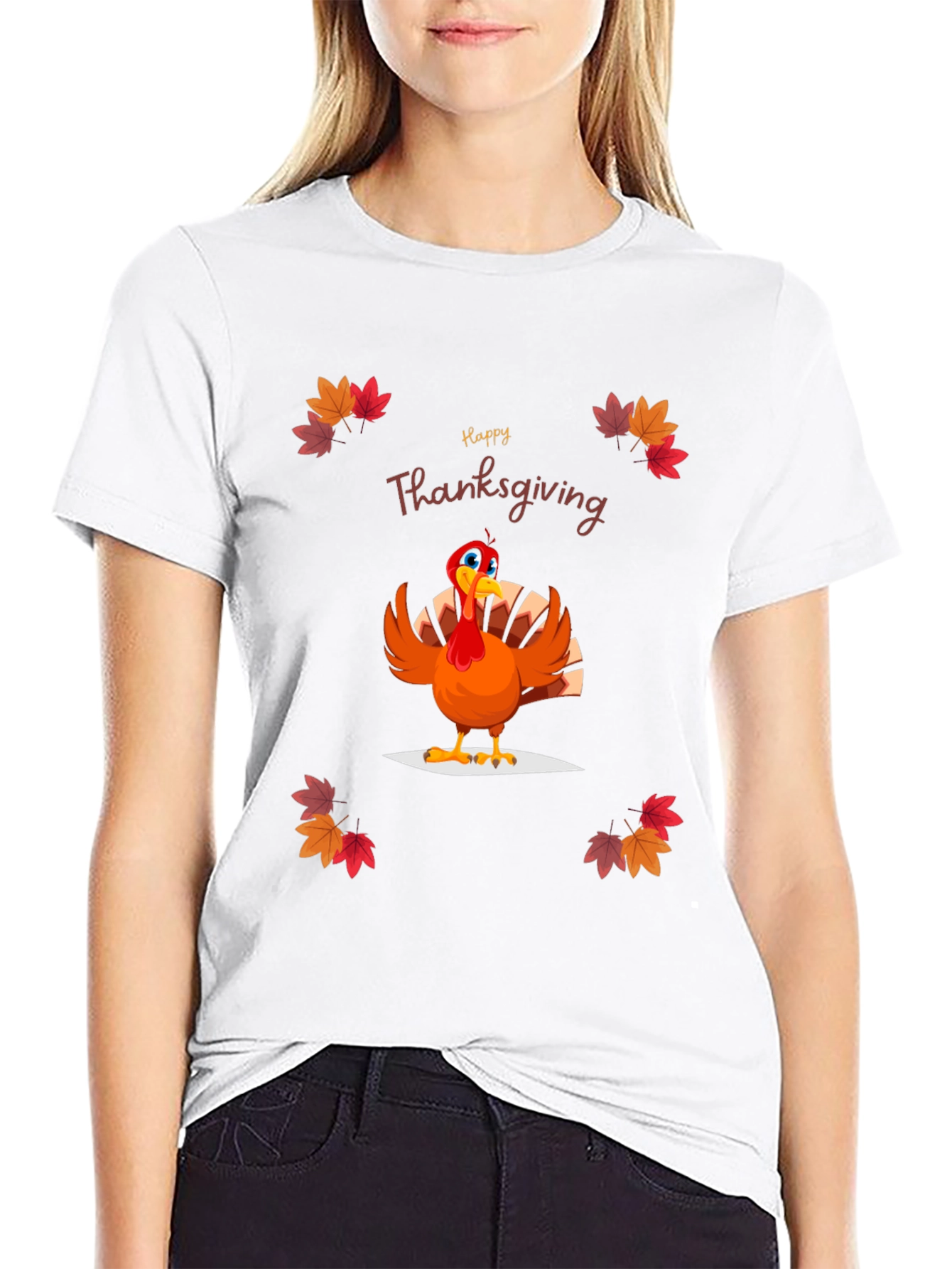 Camiseta Negra Diseño Happy Thanksgiving