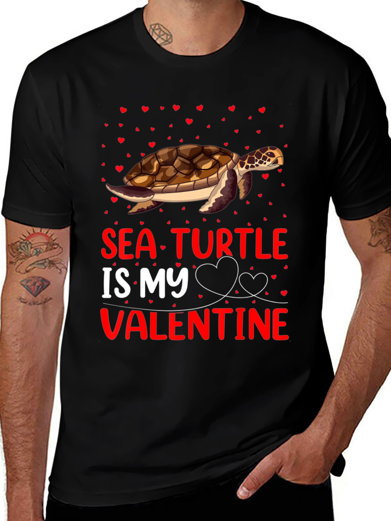 Camiseta Tortuga Marina Mi Valentín Negra