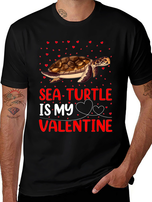 Camiseta Tortuga Marina Mi Valentín Negra