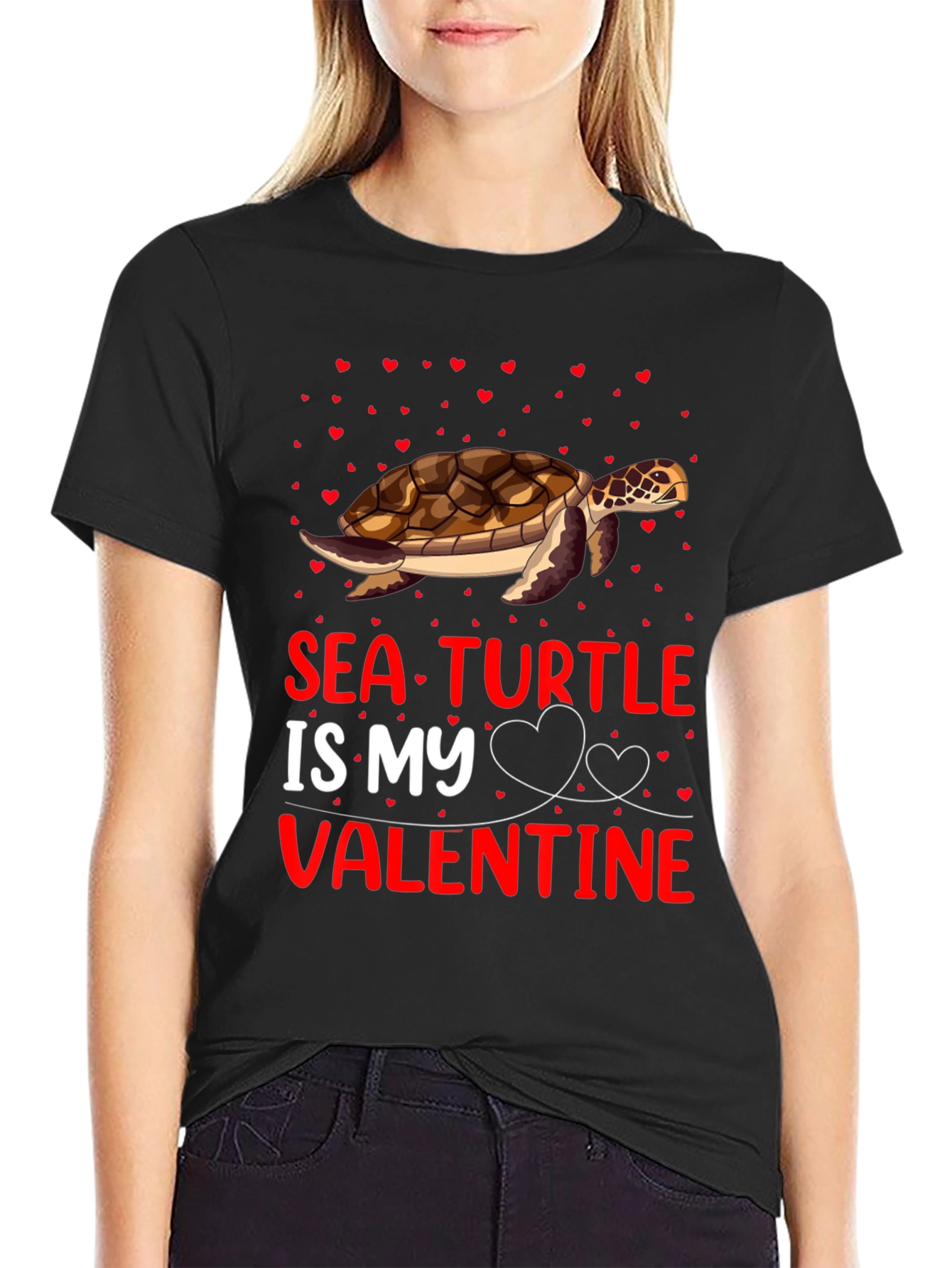 Camiseta Tortuga Marina Mi Valentín Negra