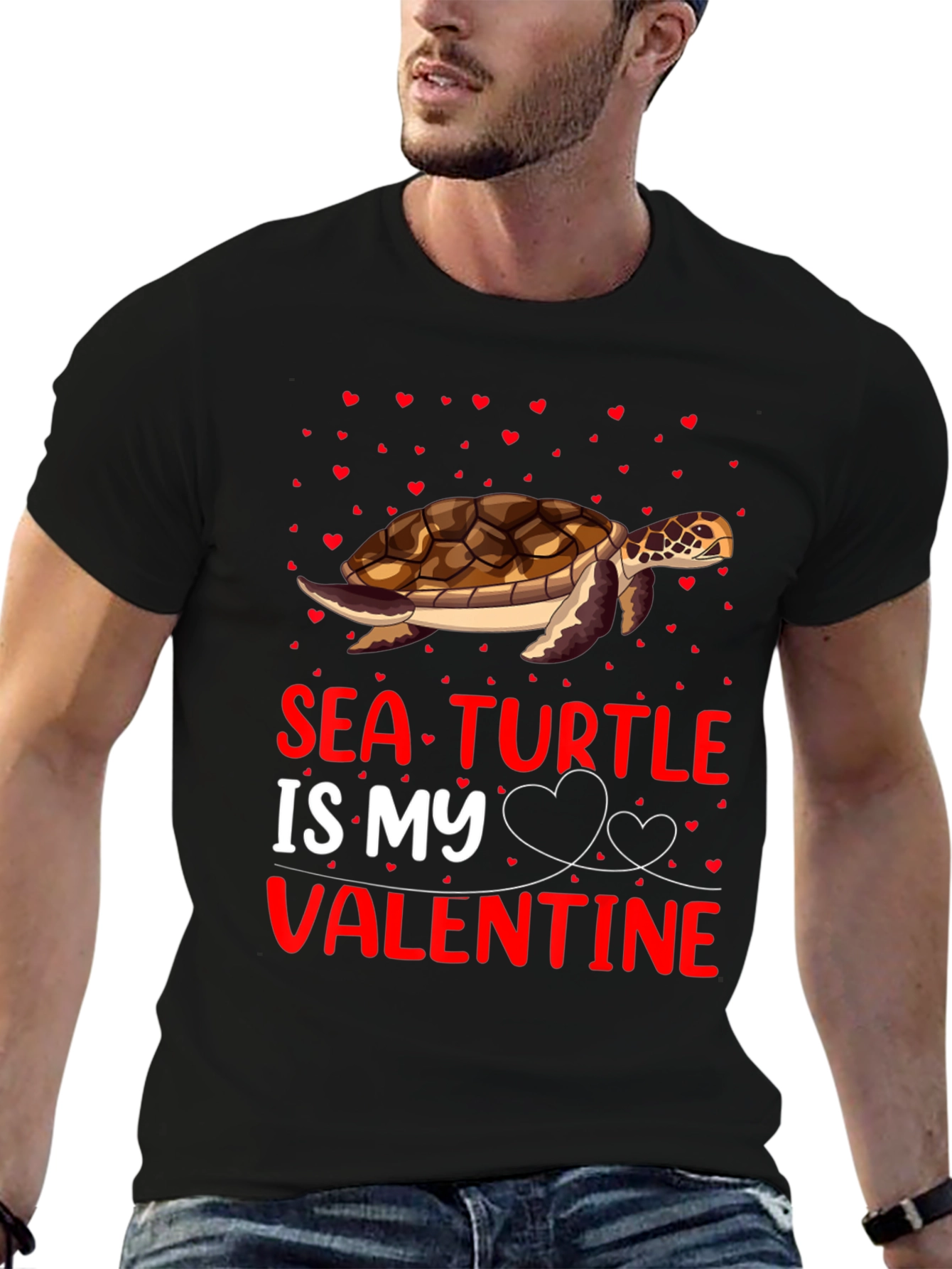 Camiseta Tortuga Marina Mi Valentín Negra